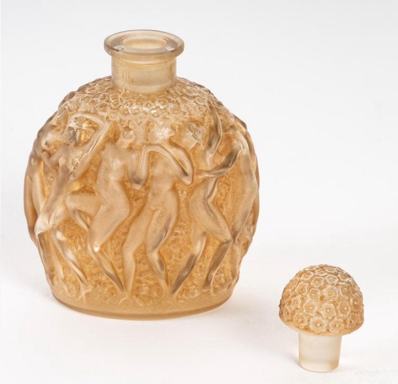 Art déco 1937 Flacon de parfum Rene LaliqueCalendal pour Molinard Verre Patine Sépia