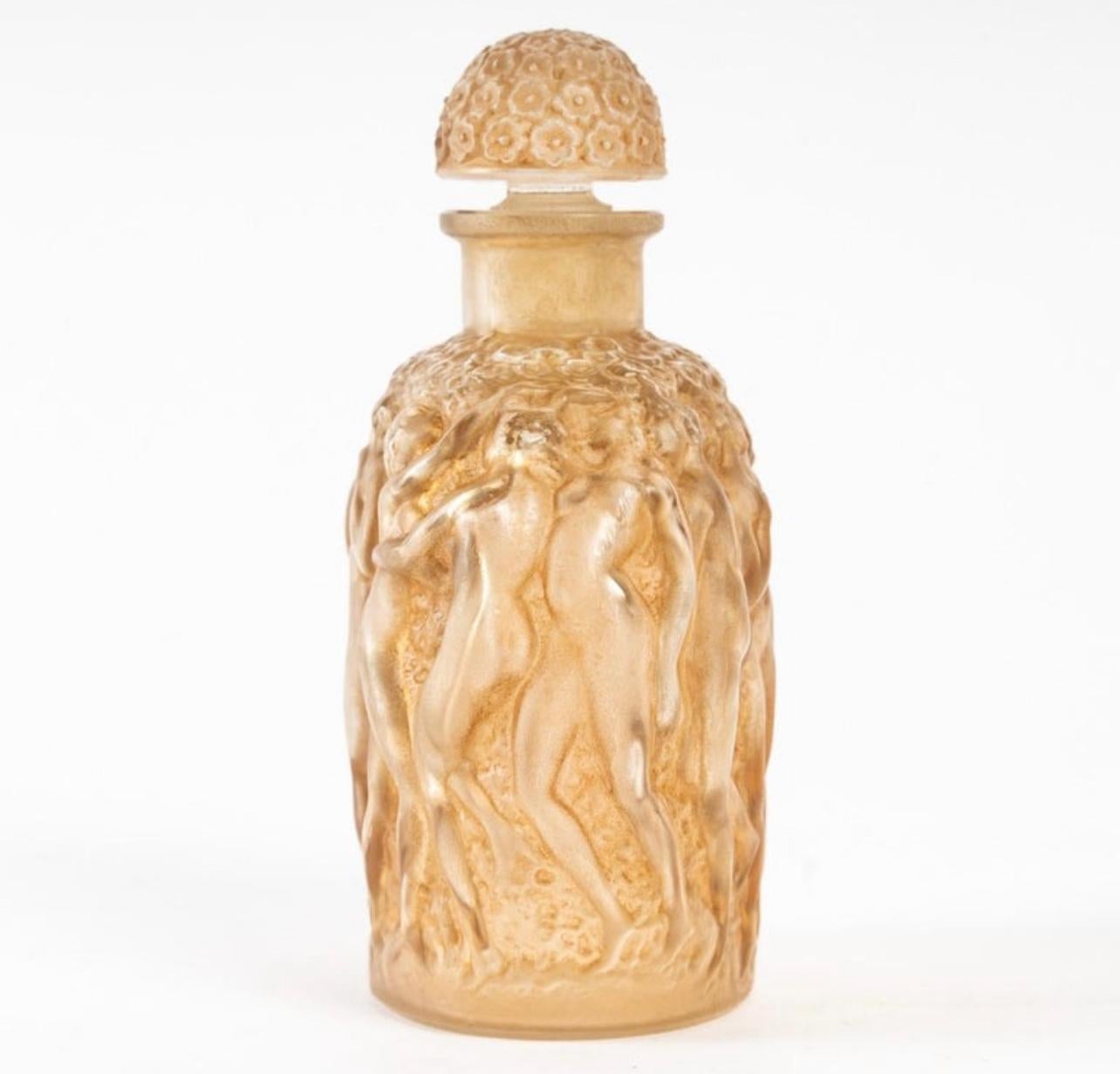 1937 Flacon de parfum Rene LaliqueCalendal pour Molinard Verre Patine Sépia Bon état à Boulogne Billancourt, FR