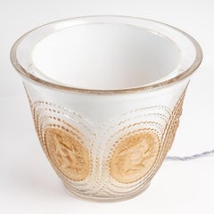 1937 Rene Lalique, Table Lamp Reflector Vase Driades Frosted Glass Sepia Patina