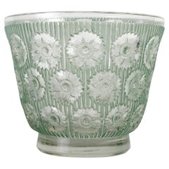 Vintage 1937 René Lalique Vase Edelweiss Glass with Green Patina Flowers