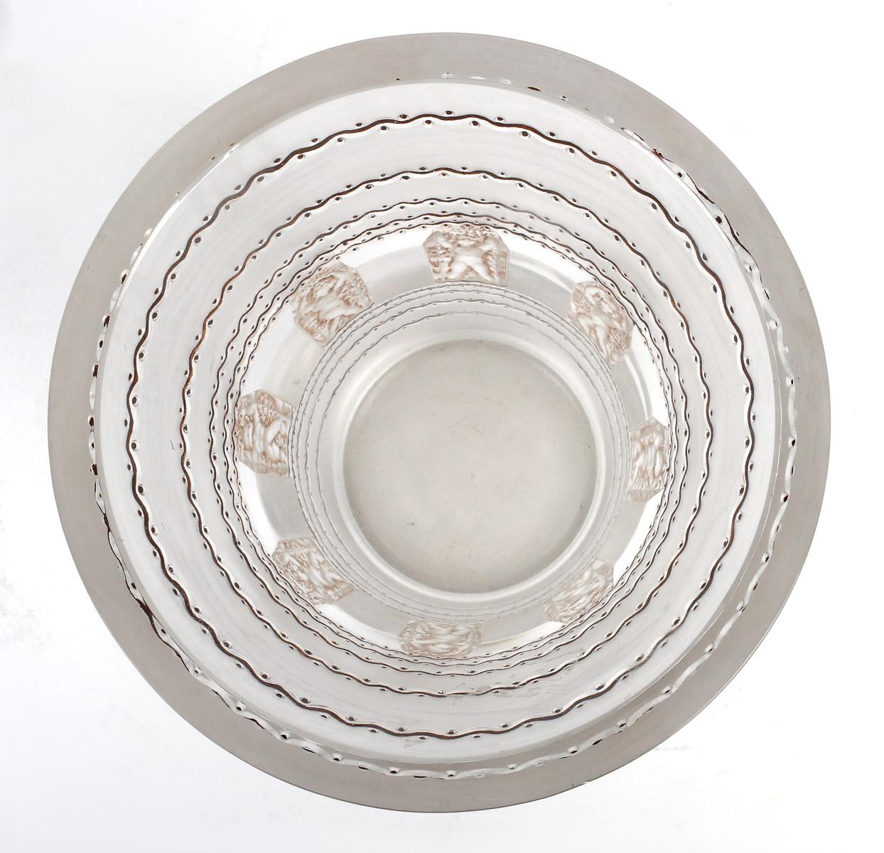 Mid-20th Century 1937 René Lalique Vase Florence Frosted Glass Sepia Stain Brown Enamel Cherubs