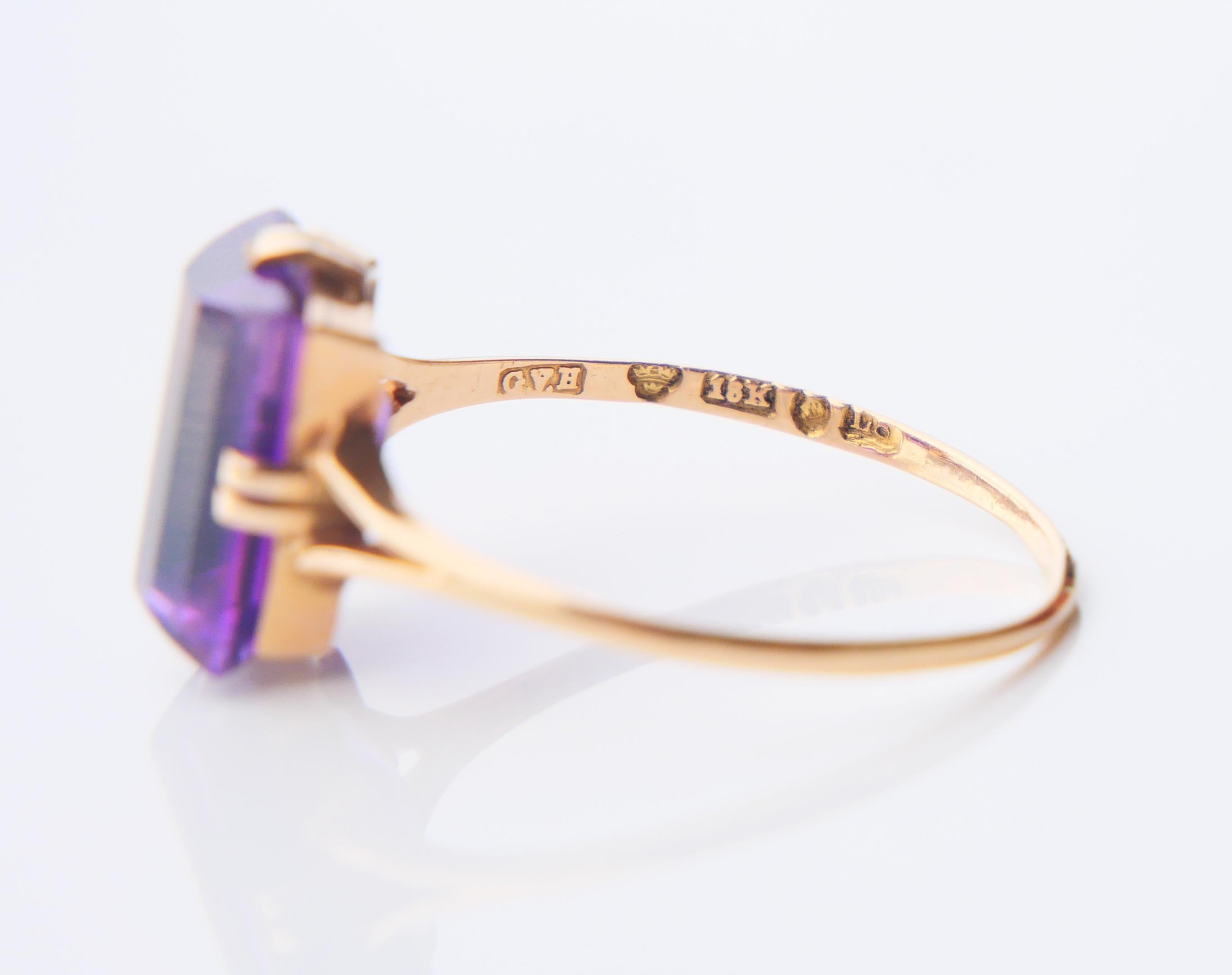 1937 Ring Amethyst solid 18K Gold Ø US7.75 / 2gr For Sale 11
