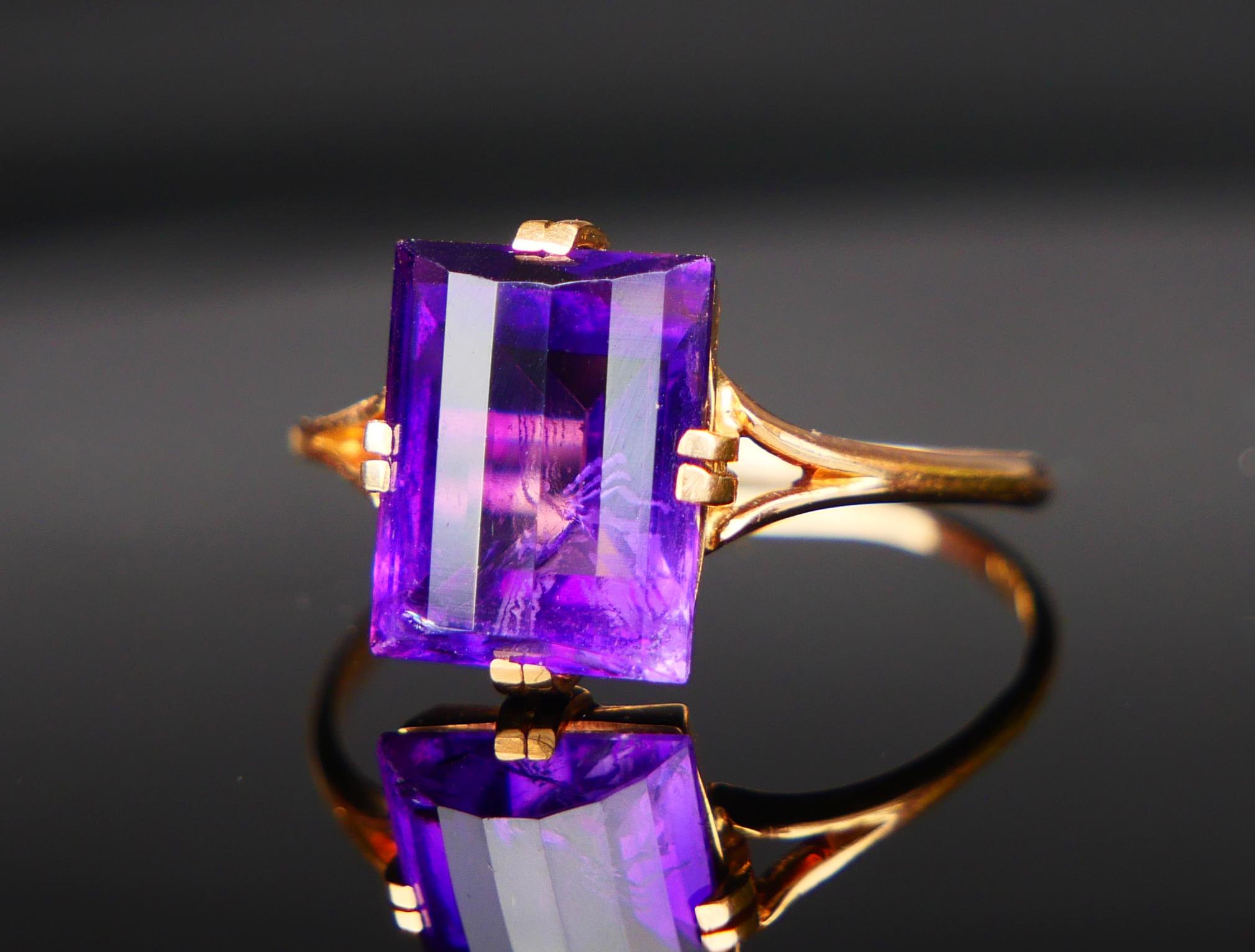 Radiant Cut 1937 Ring Amethyst solid 18K Gold Ø US7.75 / 2gr For Sale