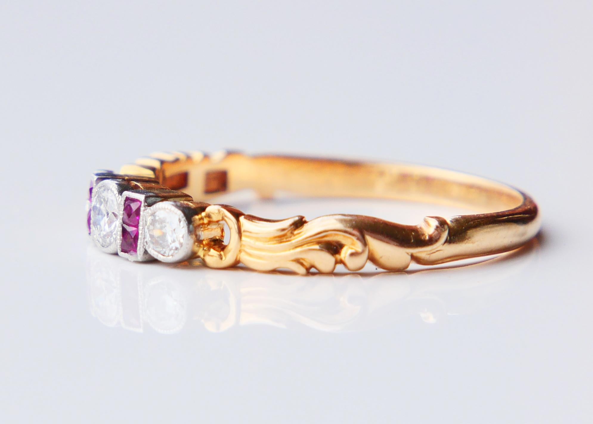 1937 Bague Diamant naturel Rubis Or jaune 18K Platine  8.75US / 3.3gr en vente 5