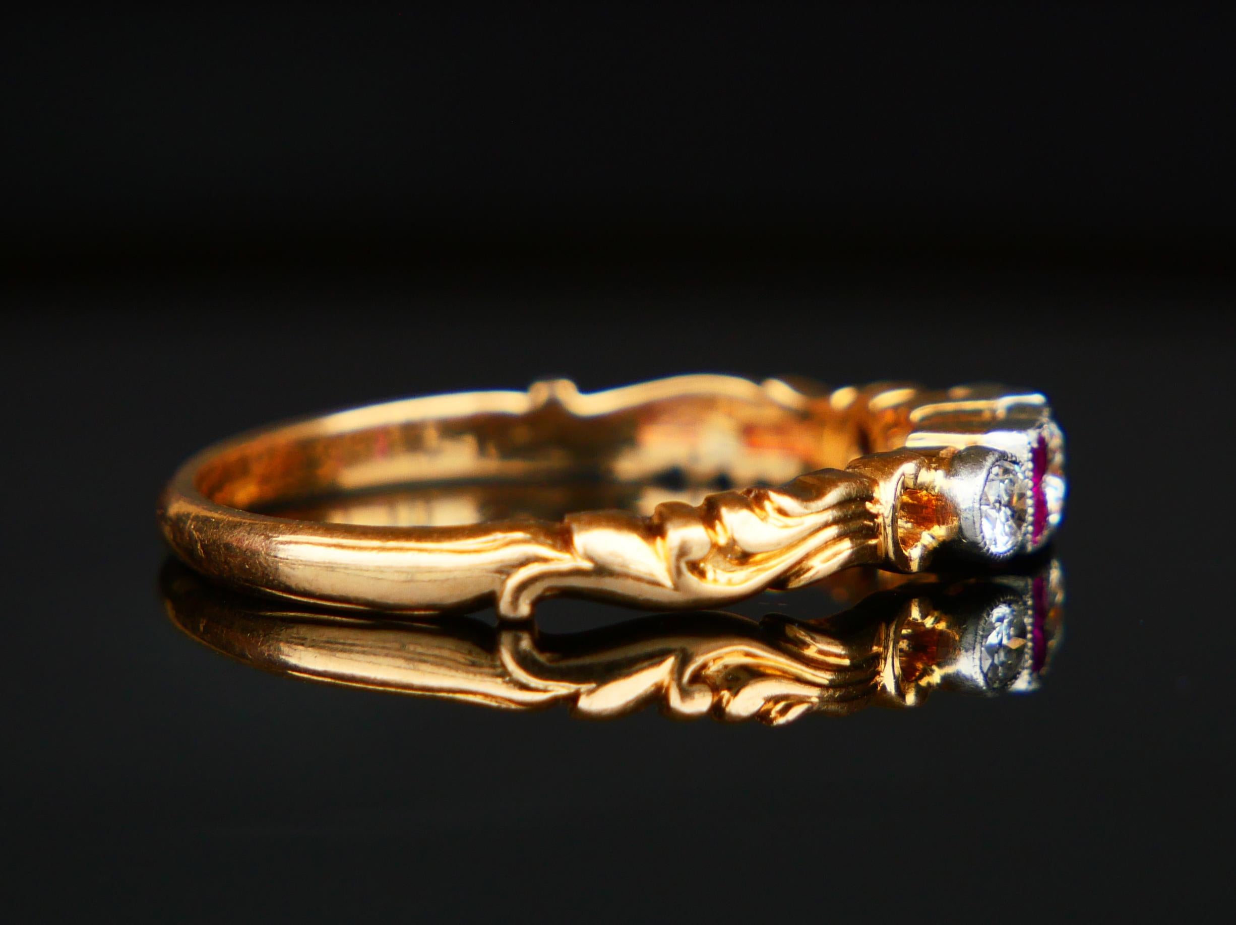 1937 Bague Diamant naturel Rubis Or jaune 18K Platine  8.75US / 3.3gr Pour femmes en vente