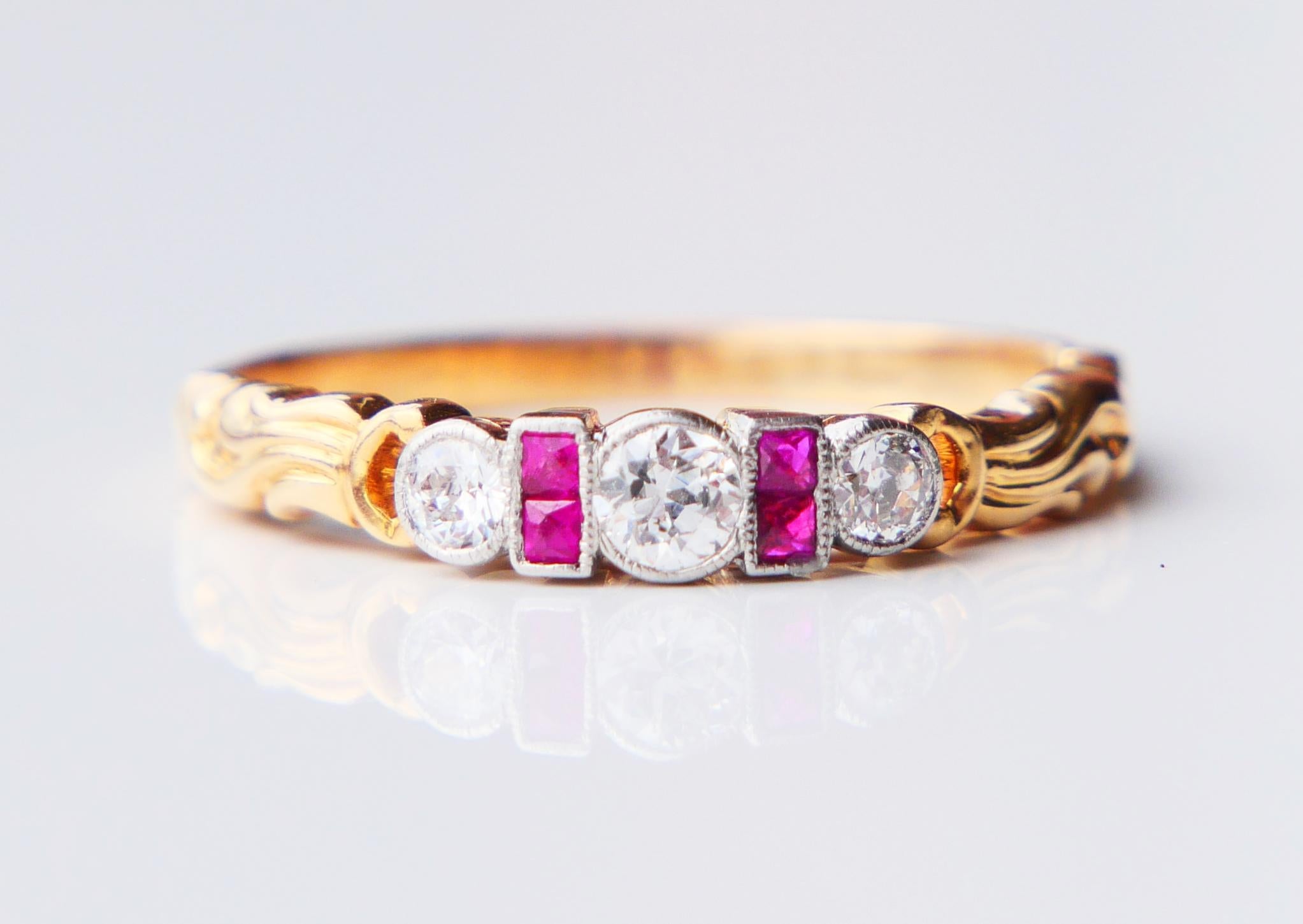 1937 Bague Diamant naturel Rubis Or jaune 18K Platine  8.75US / 3.3gr en vente 1