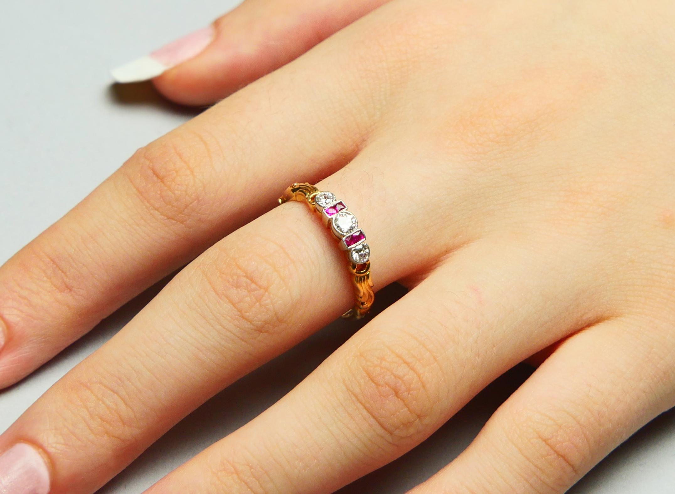 1937 Bague Diamant naturel Rubis Or jaune 18K Platine  8.75US / 3.3gr en vente 1