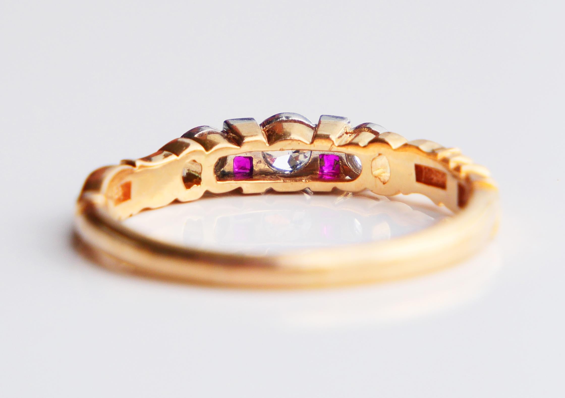 1937 Bague Diamant naturel Rubis Or jaune 18K Platine  8.75US / 3.3gr en vente 2
