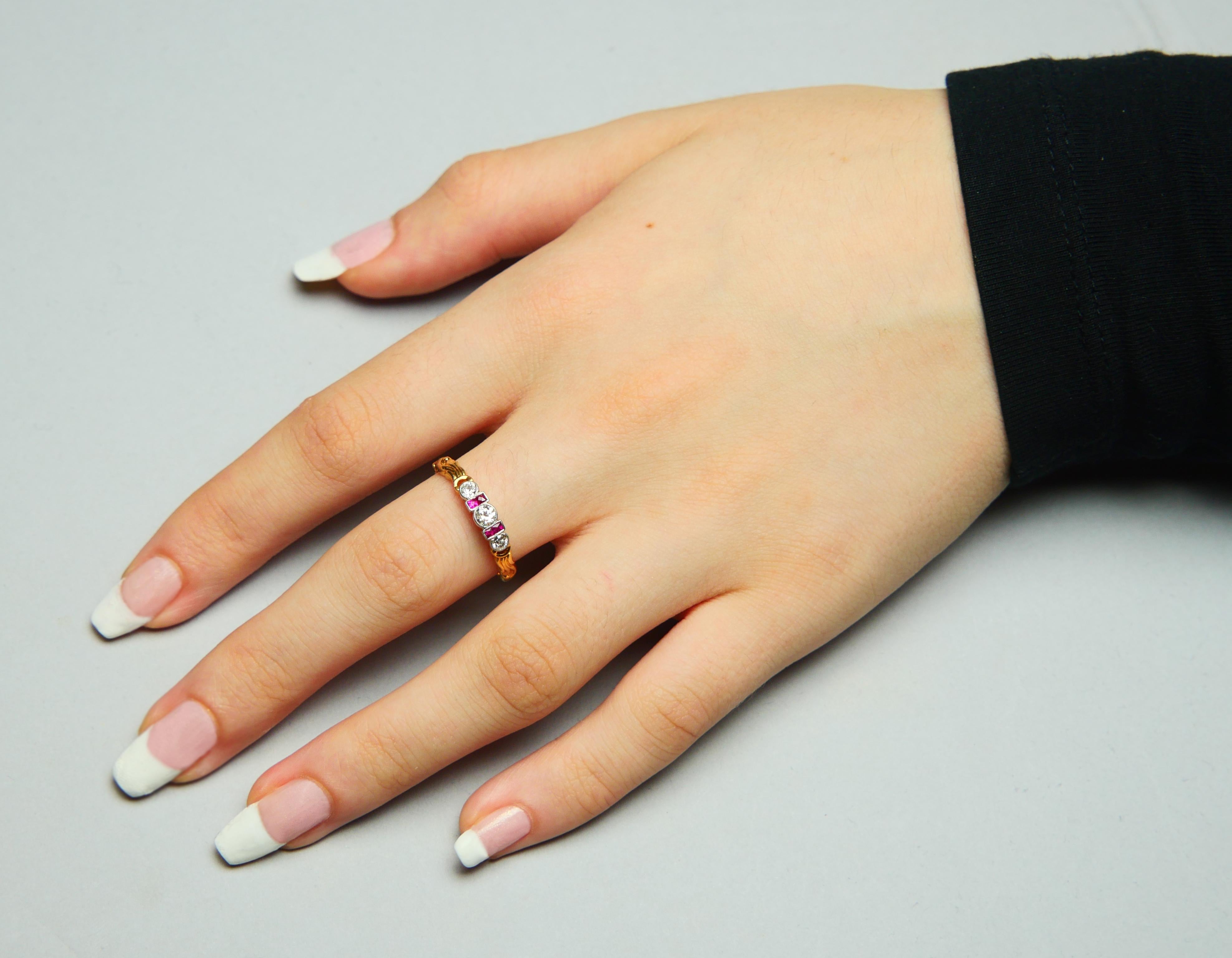 1937 Bague Diamant naturel Rubis Or jaune 18K Platine  8.75US / 3.3gr en vente 2