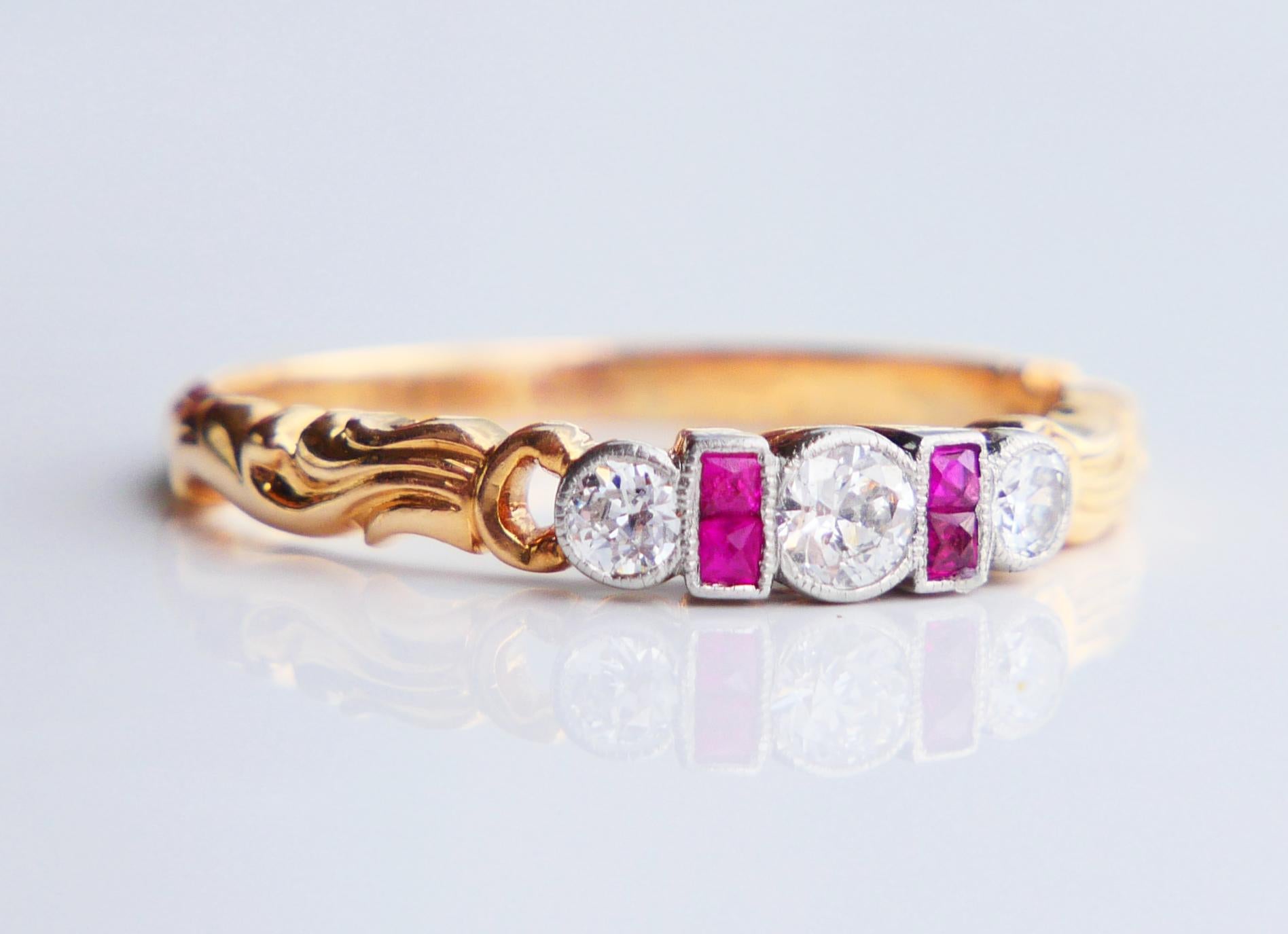 1937 Bague Diamant naturel Rubis Or jaune 18K Platine  8.75US / 3.3gr en vente 4
