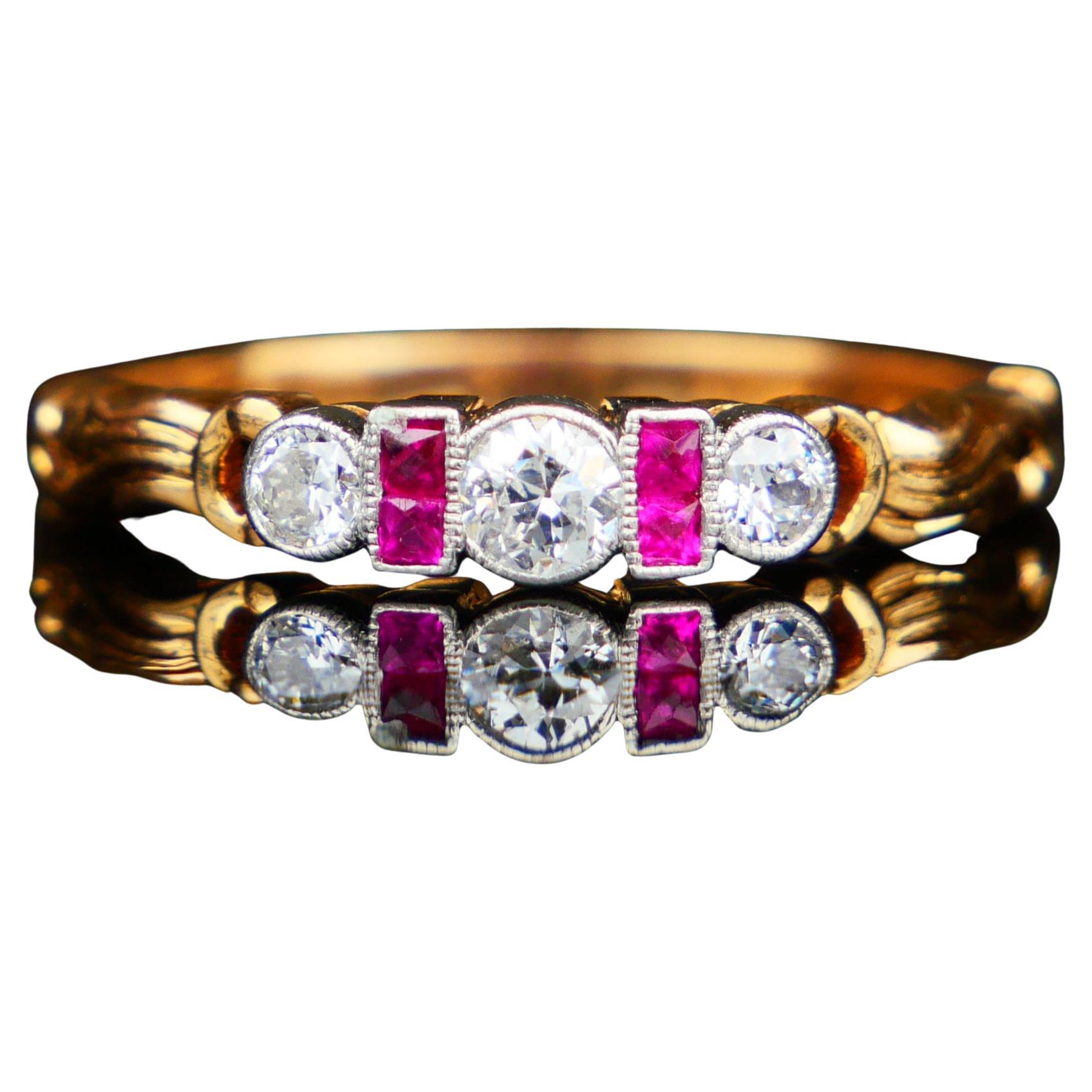 1937 Bague Diamant naturel Rubis Or jaune 18K Platine  8.75US / 3.3gr en vente