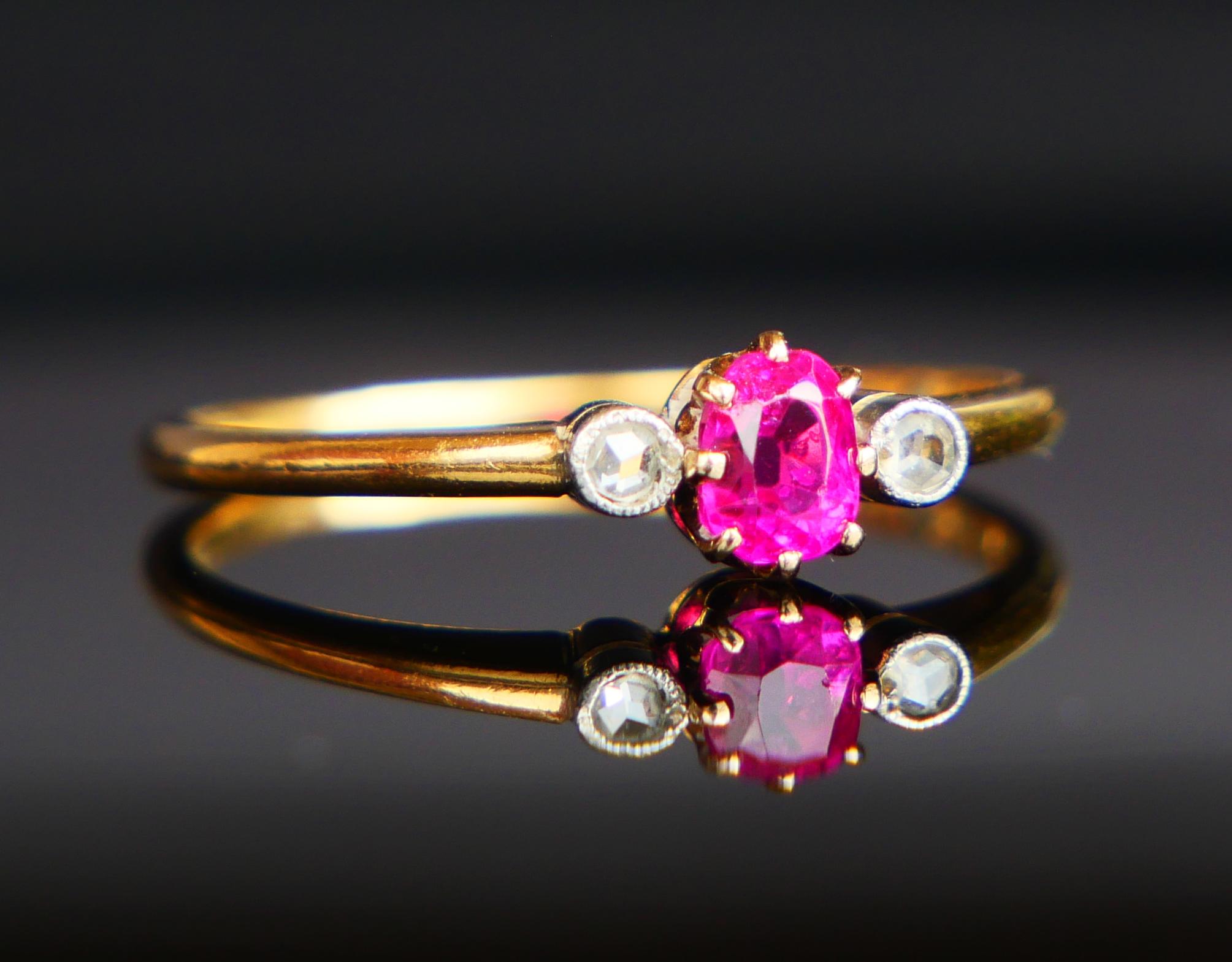 1937 Anillo Rubí natural Diamantes macizo Oro 18K Platino ØUS7.25/ 2.1gr en venta 5