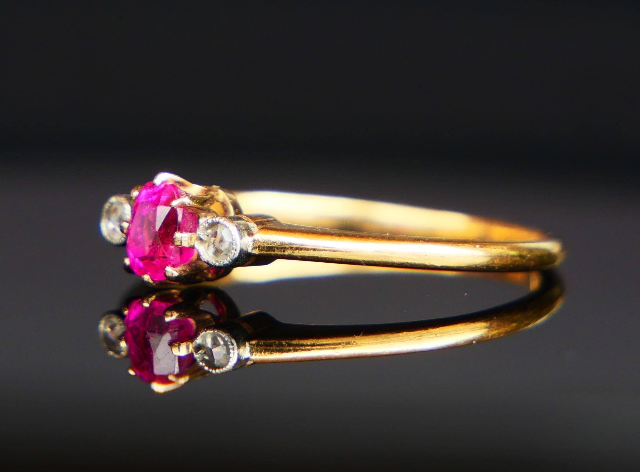 1937 Anillo Rubí natural Diamantes macizo Oro 18K Platino ØUS7.25/ 2.1gr en venta 6