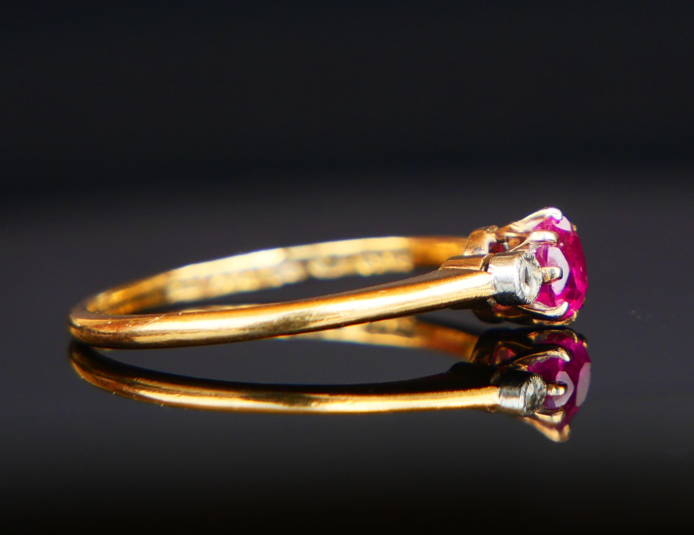 1937 Anillo Rubí natural Diamantes macizo Oro 18K Platino ØUS7.25/ 2.1gr en venta 7
