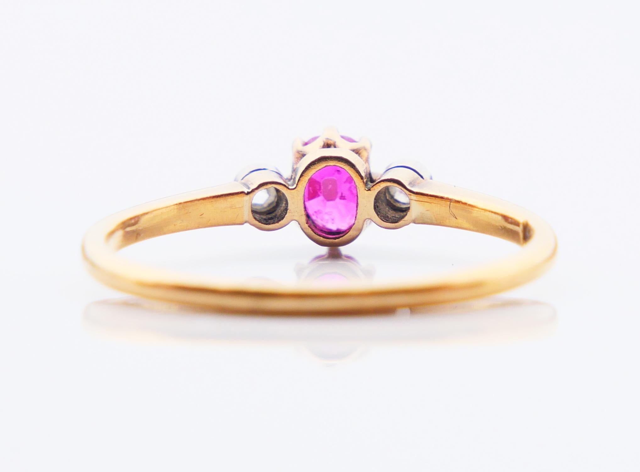 1937 Anillo Rubí natural Diamantes macizo Oro 18K Platino ØUS7.25/ 2.1gr Corte europeo antiguo en venta