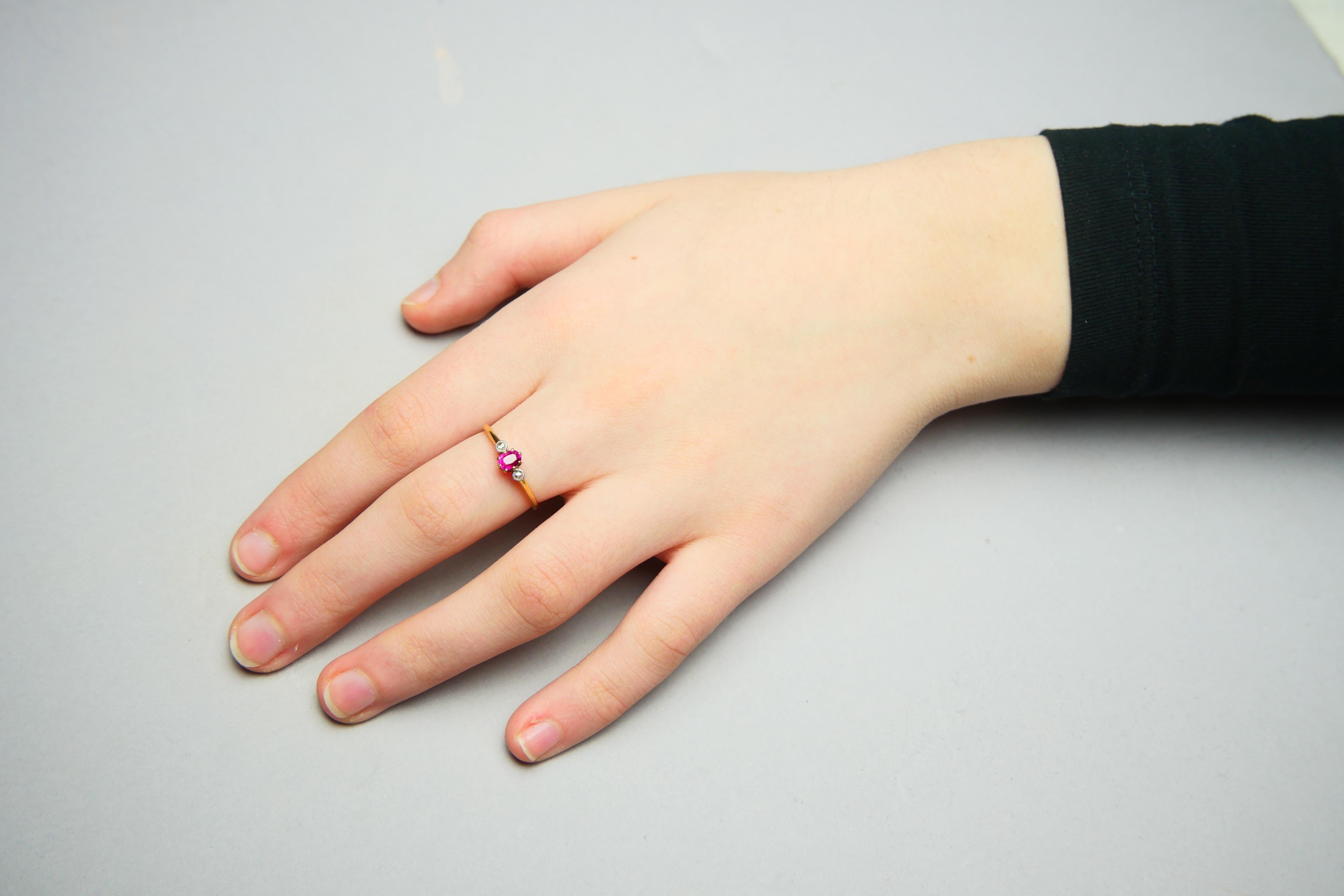 1937 Anillo Rubí natural Diamantes macizo Oro 18K Platino ØUS7.25/ 2.1gr en venta 3