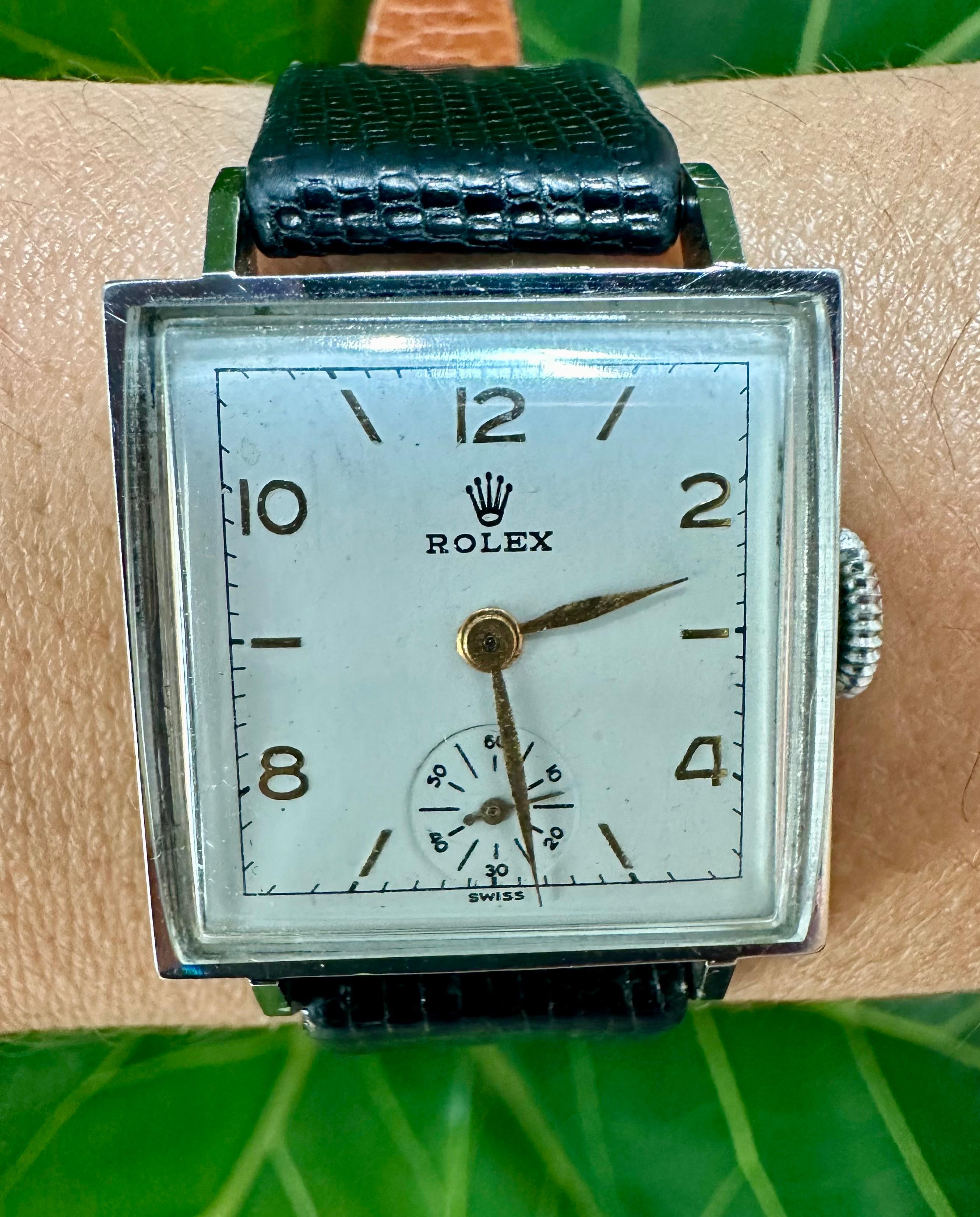Extremely Rare 1930s Rolex Precision Model 3647 Manual Wind Square Watch

This late 1930s Rolex manual wind square watch is a remarkable and rare find, showcasing the timeless craftsmanship of the 