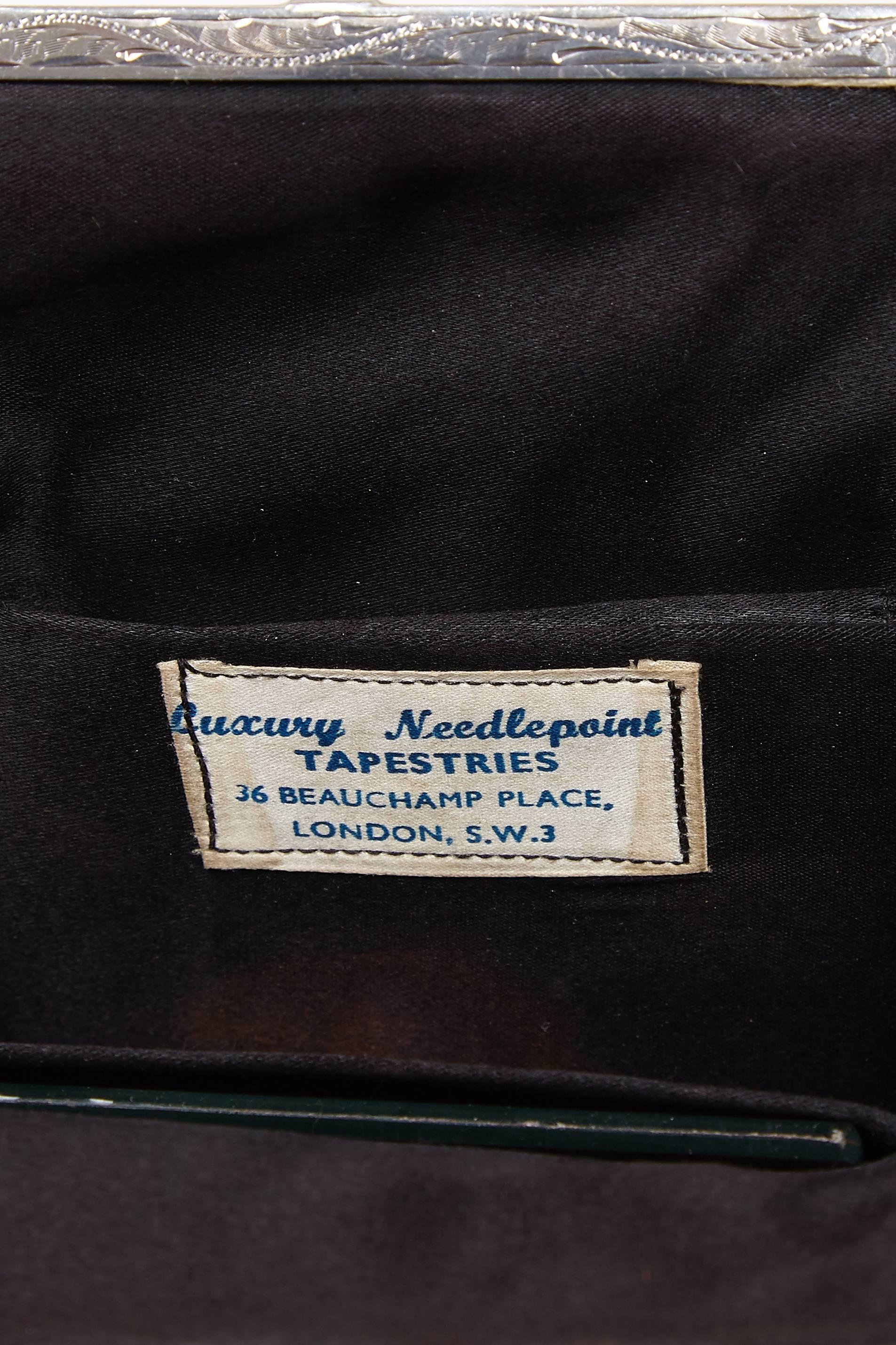 1937 Sterling Silver & Marcasite Tapestry Needlework Bag For Sale 1