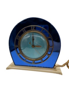 1937 Telechron “Casino” Art Deco Electric Clock with Cobalt Blue Mirror