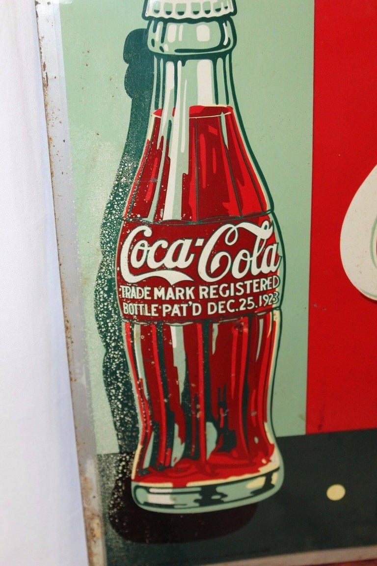 1937 Vintage Coca Cola "Ice Cold" Advertising Tin Sign For ...