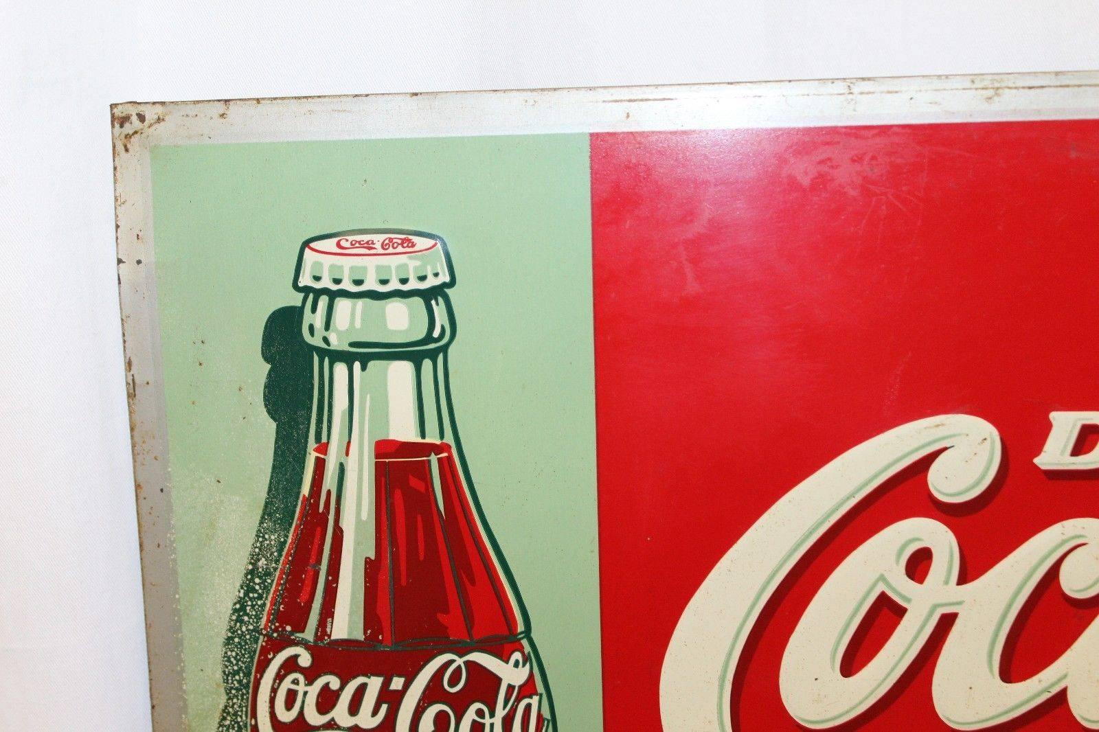 1937 Vintage Coca Cola „Ice Cold“ Werbe-Tinschild (Zinn) im Angebot