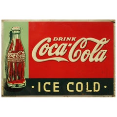 1937 Vintage Coca Cola "Ice Cold" Advertising Tin Sign