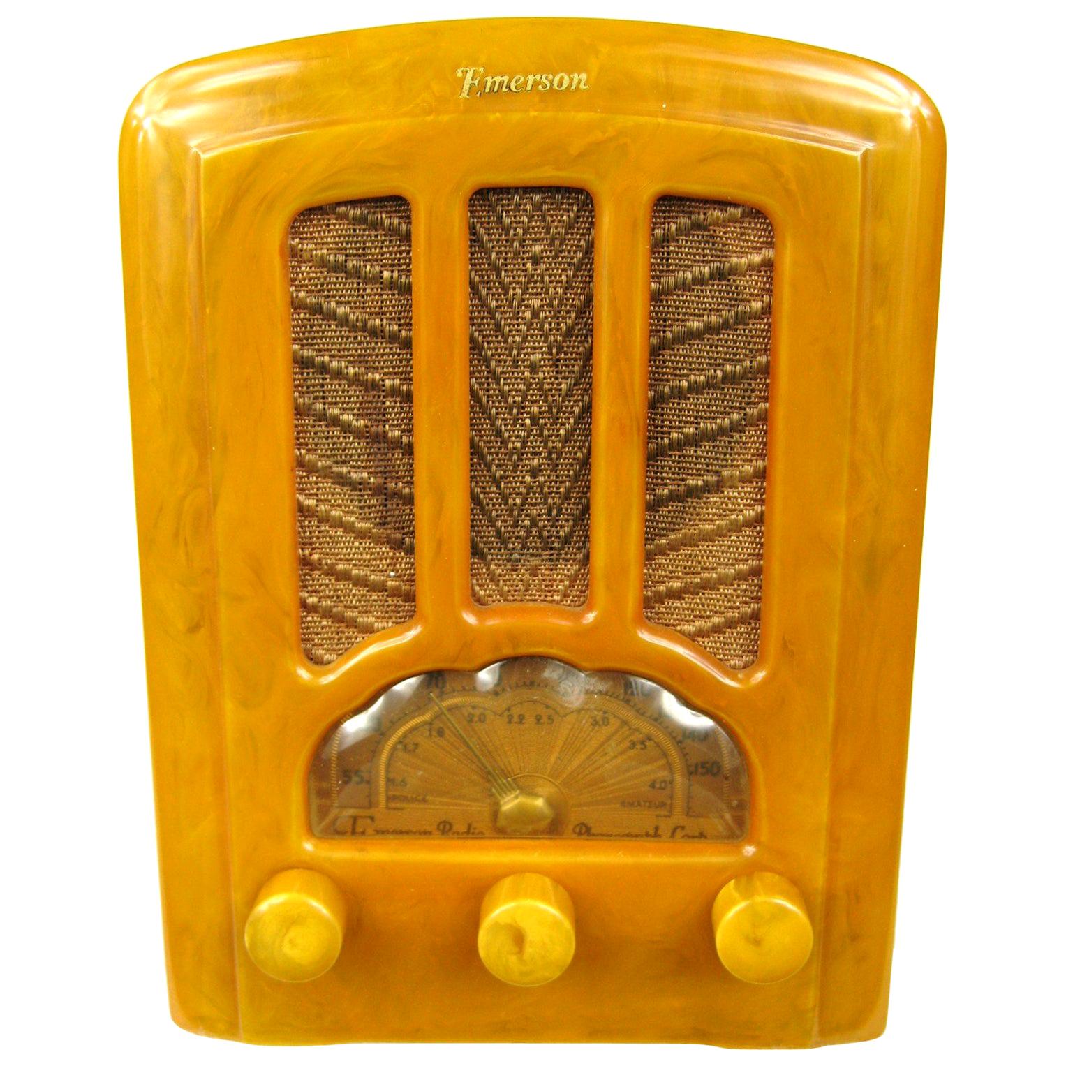 1937 Yellow Emerson Au-190 Cathedral Catalin Bakelite Tube Radio