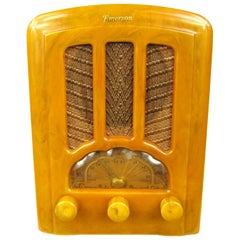 Vintage 1937 Yellow Emerson Au-190 Cathedral Catalin Bakelite Tube Radio