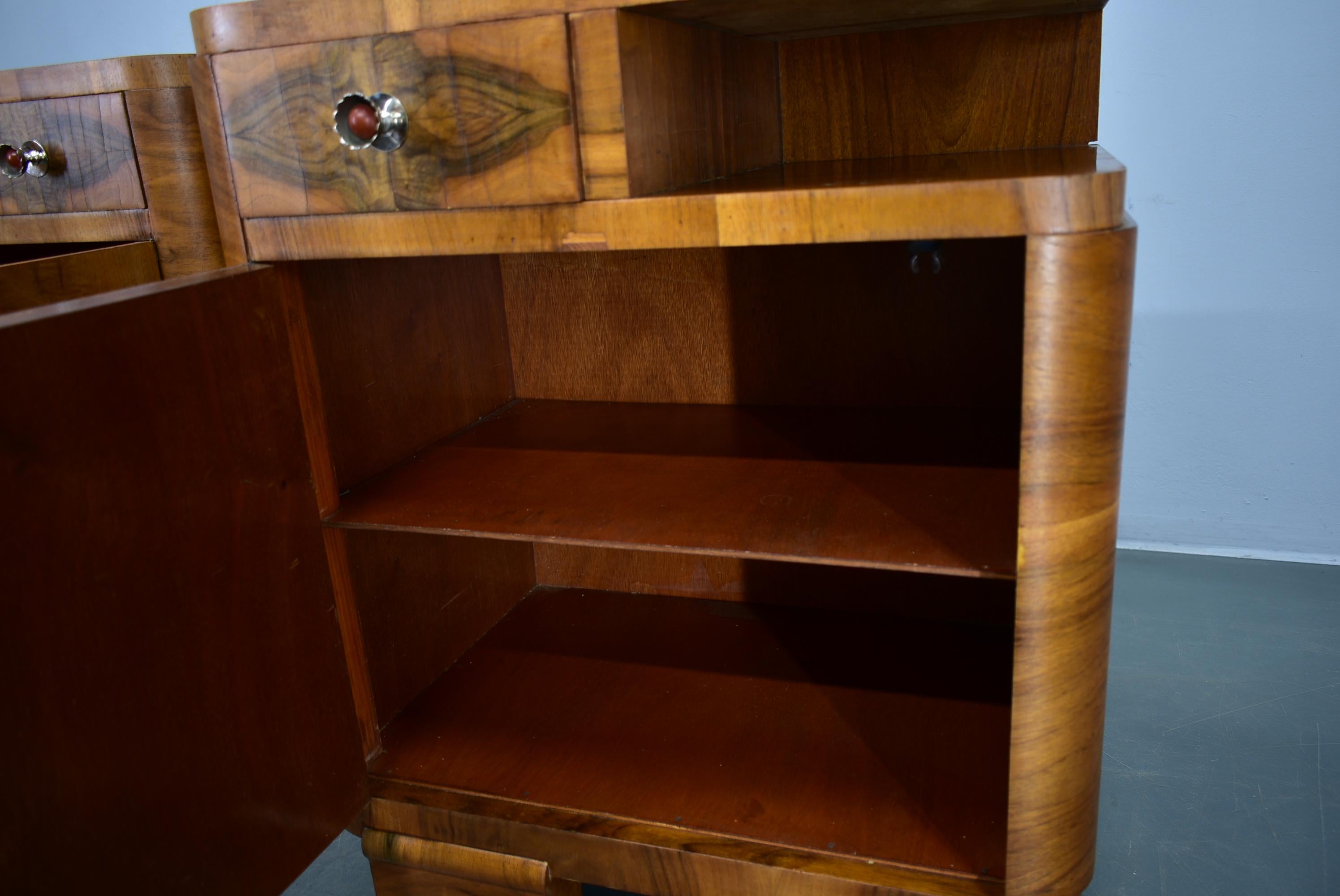 Wood 1937s Pair of Art Deco Bedside Tables, Czechoslovakia For Sale
