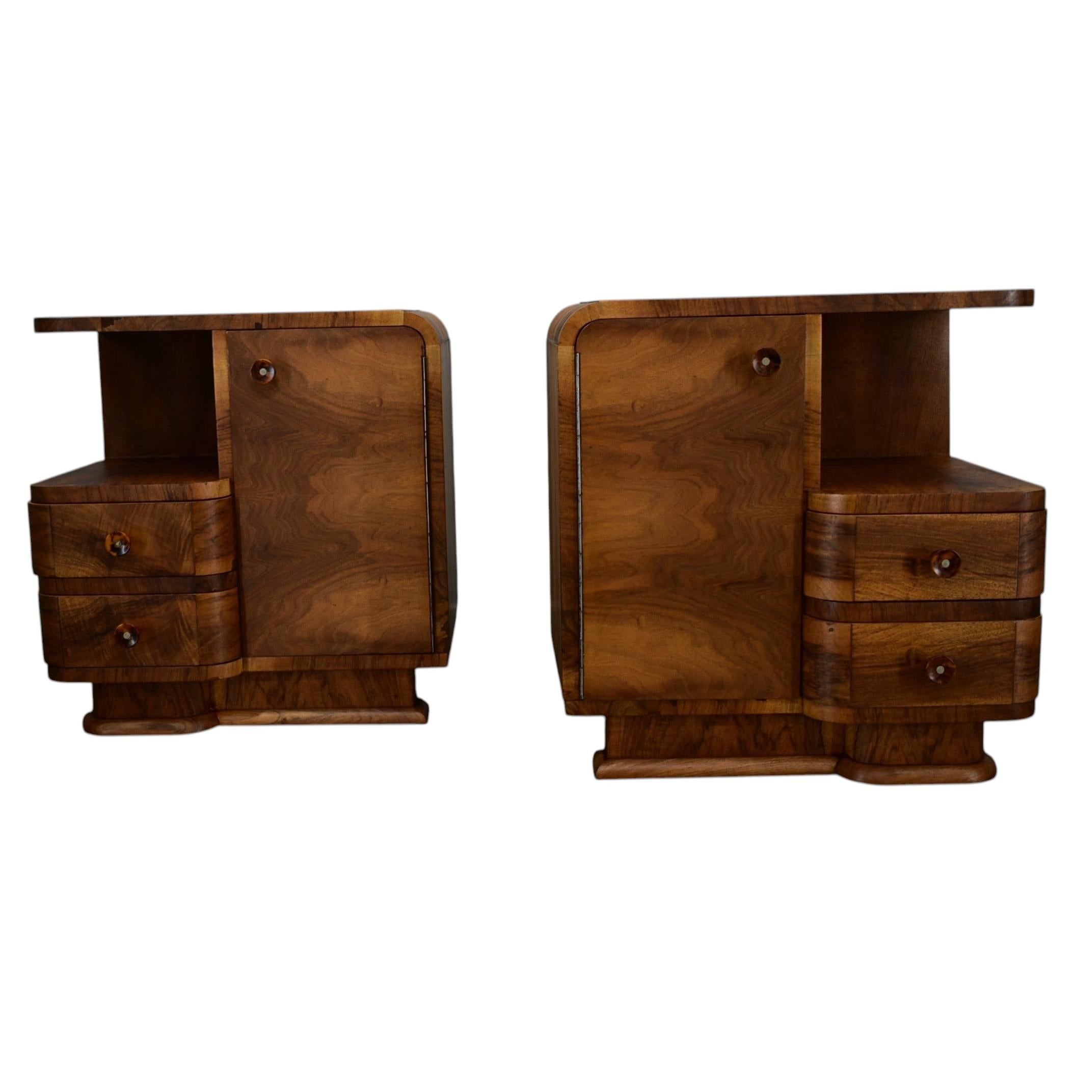 1937s Pair of Art Deco Bedside Tables, Czechoslovakia
