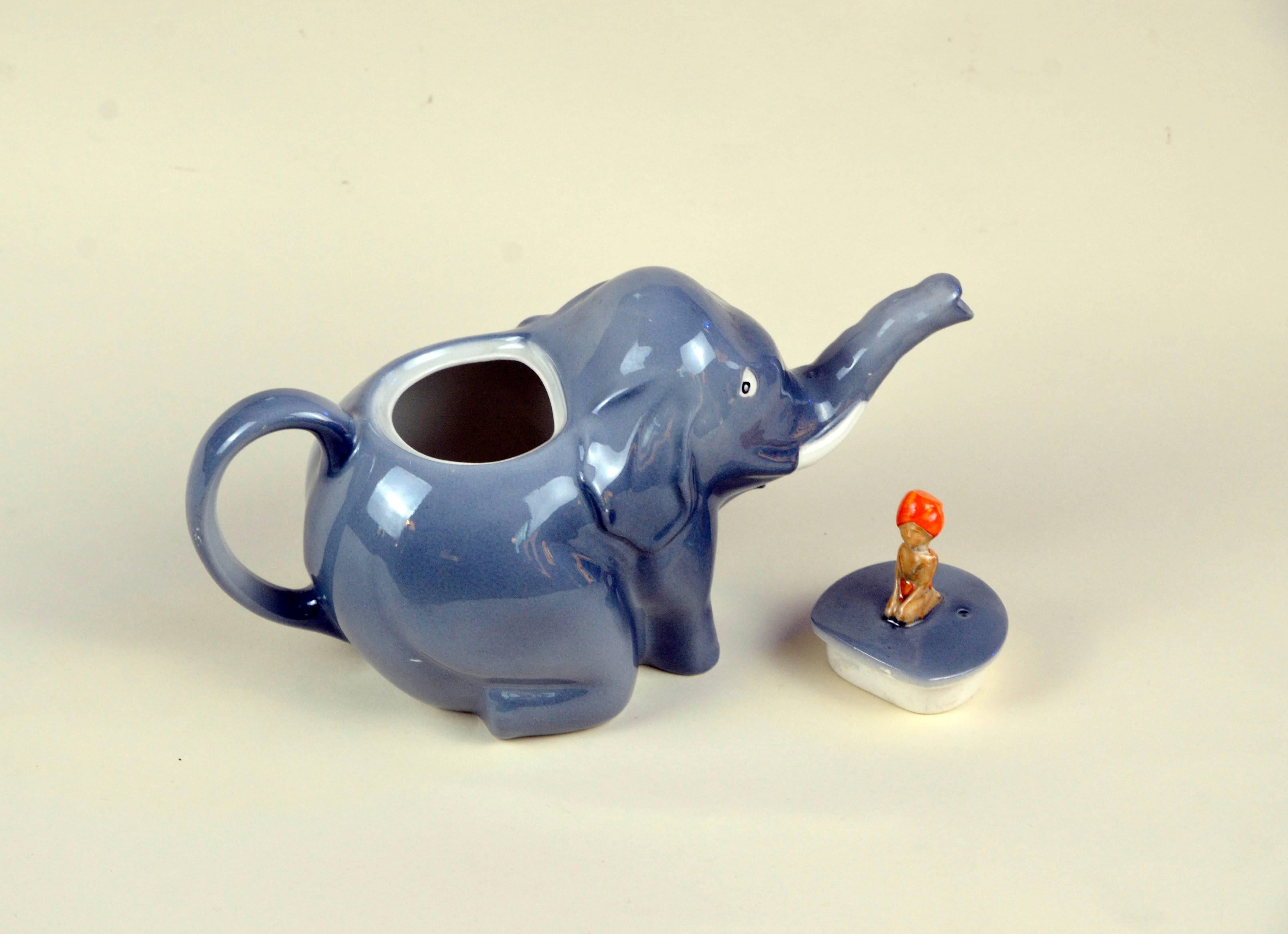 English 1937s Rare Colclough China Sabu Pattern Elephant Boy Teapot Made in England For Sale