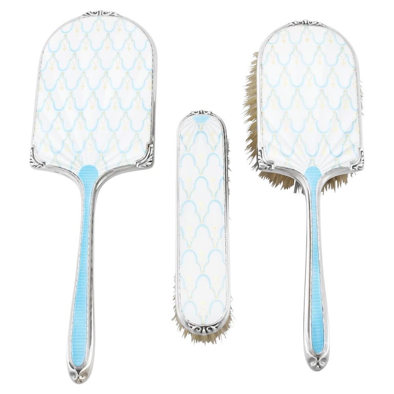 sterling silver dressing table set 1938, Antique Sterling Silver and Enamel Dressing Table Set
