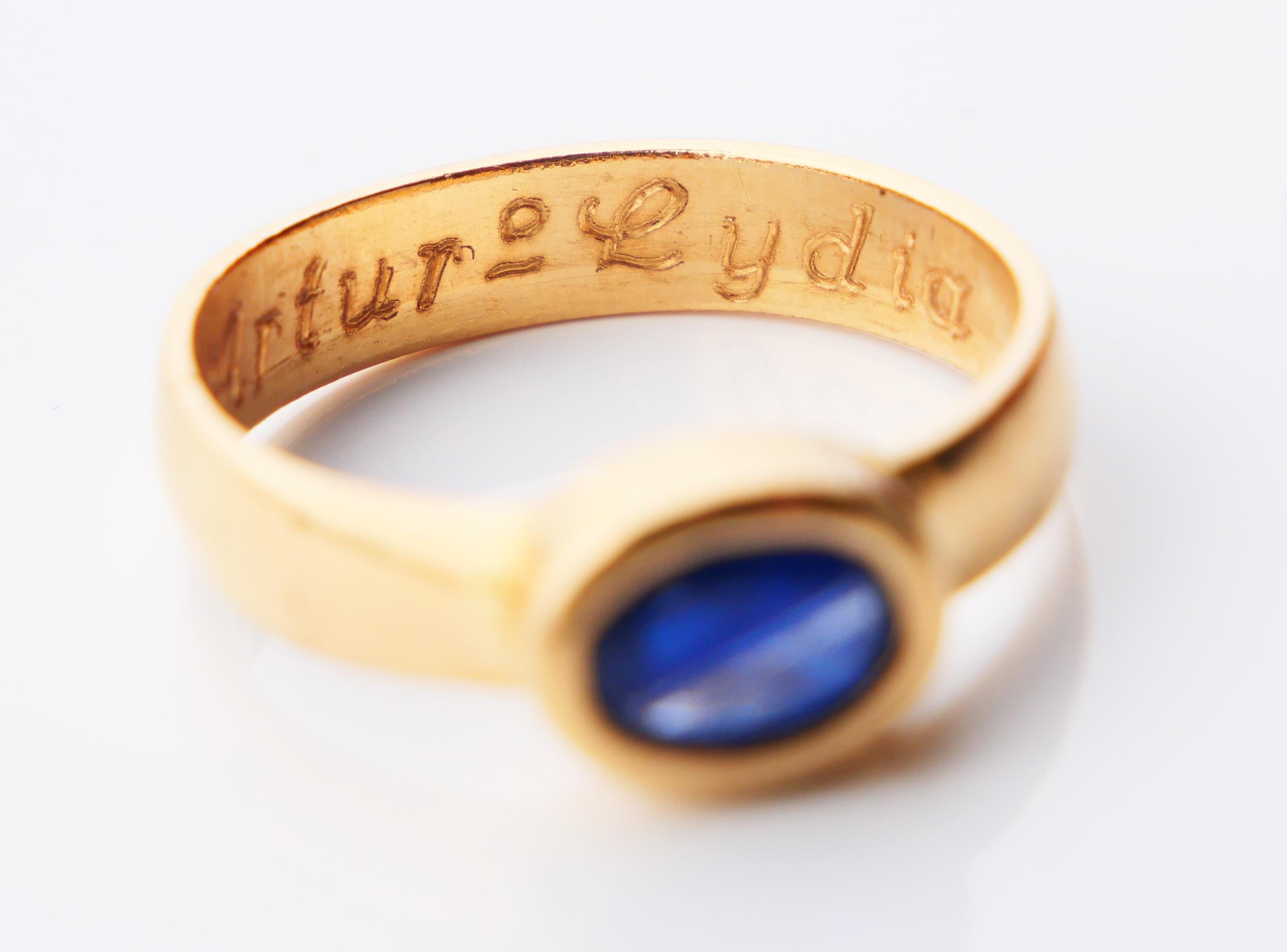 1938 Artur & Lydia Ring natural 1.55 ct Blue Sapphire solid 18K Gold ØUS7/4.4gr For Sale 6
