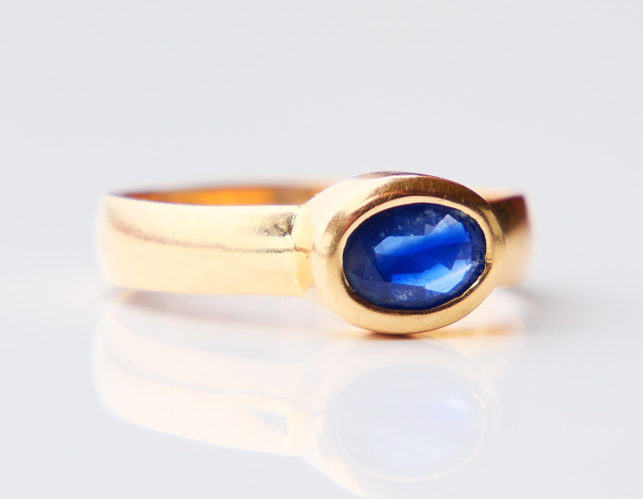 1938 Artur & Lydia Ring natural 1.55 ct Blue Sapphire solid 18K Gold ØUS7/4.4gr For Sale 1