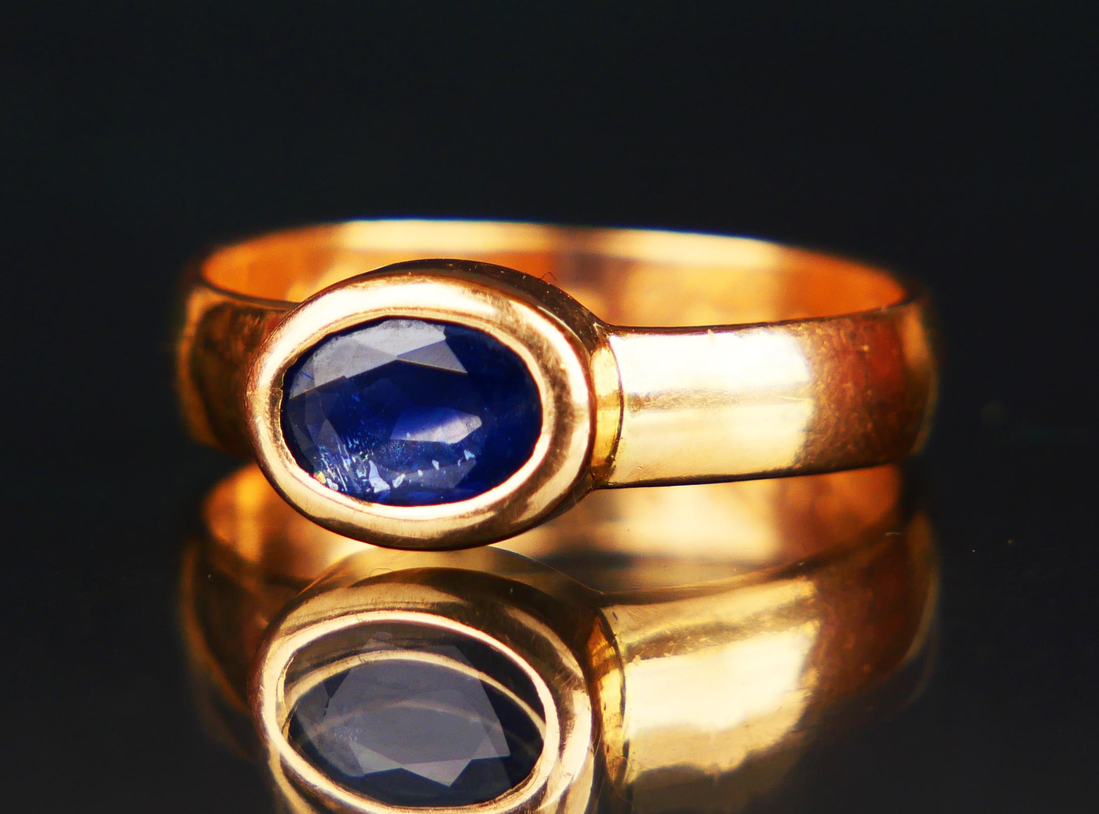 1938 Artur & Lydia Ring natural 1.55 ct Blue Sapphire solid 18K Gold ØUS7/4.4gr For Sale 2