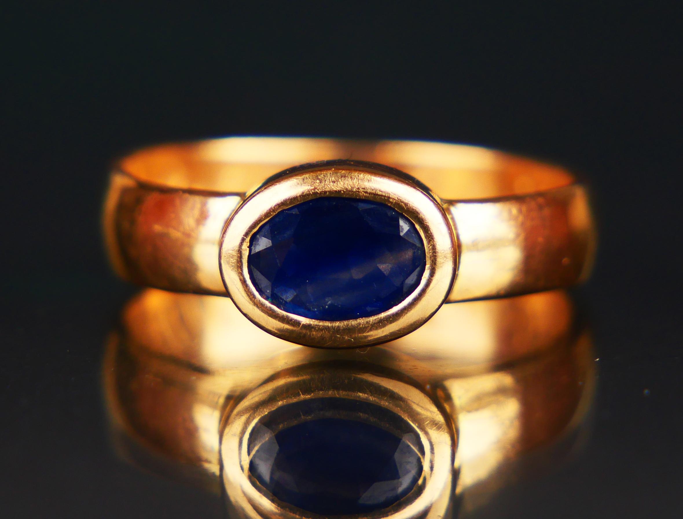 1938 Artur & Lydia Ring natural 1.55 ct Blue Sapphire solid 18K Gold ØUS7/4.4gr For Sale 3