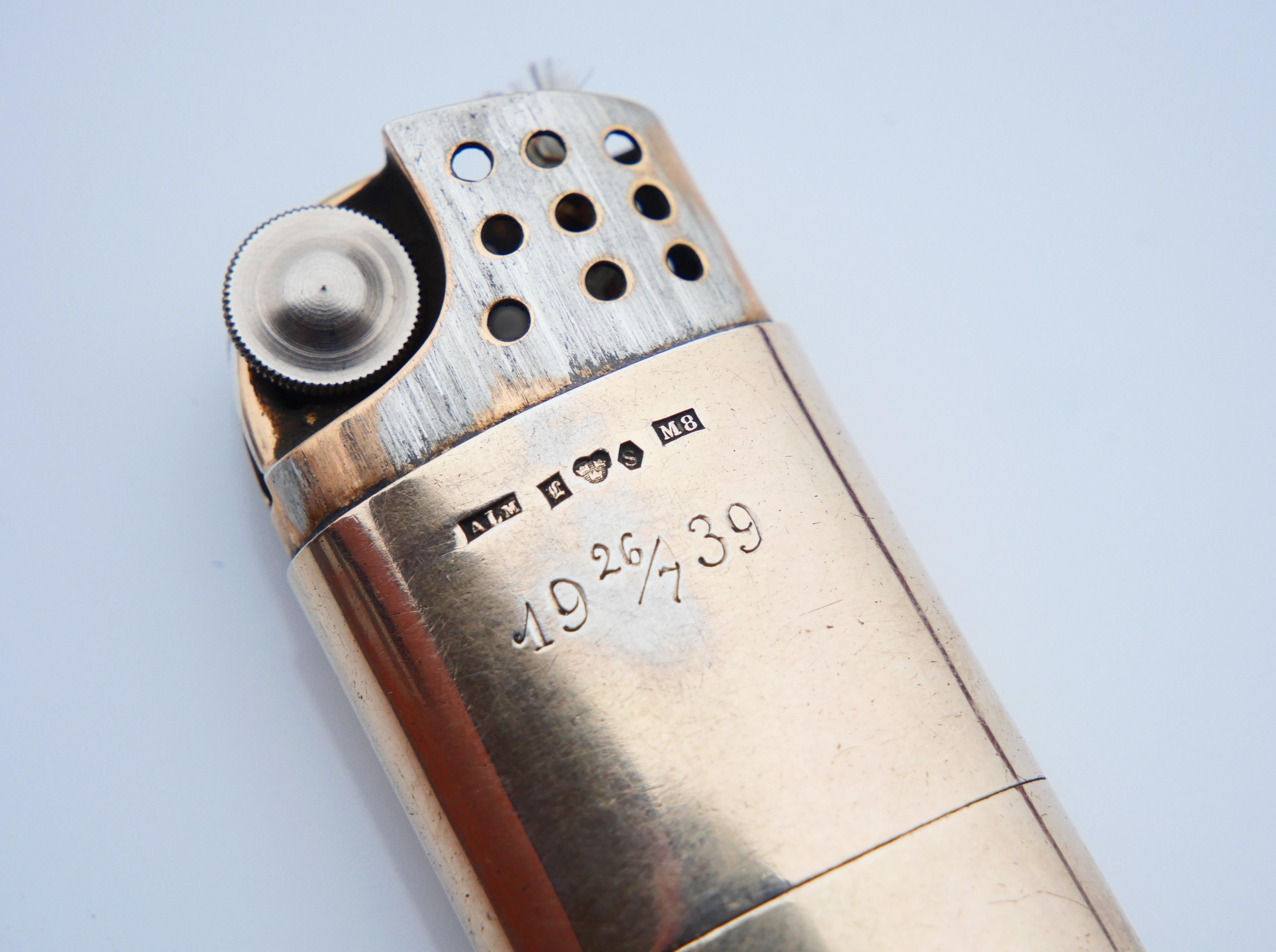 1938 Accendino a gas del barone A.W.C. von Gyllenkrok in argento massiccio dorato 830 / 57gr. in vendita 1