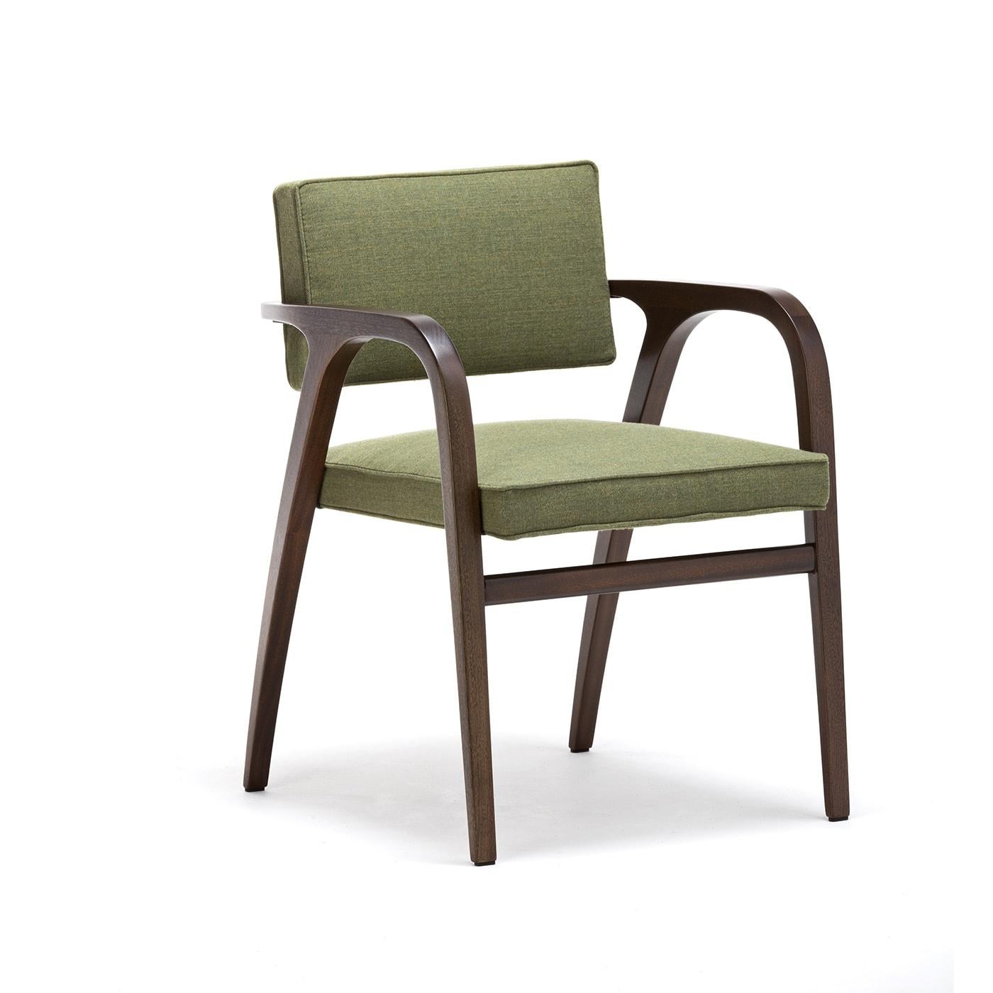 An iconic design distinguished by armrests that merge aesthetic beauty and functionality, this chair is a gorgeous piece by Franco Albini, a Rationalist architect from the 20th century. Fashioned of barrique-finished mahogany, the sleek structure