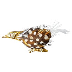 1938 ElsaSchiaparelli CouturePagan DeposeFrance FeatherCrystalGold Bird Brooch