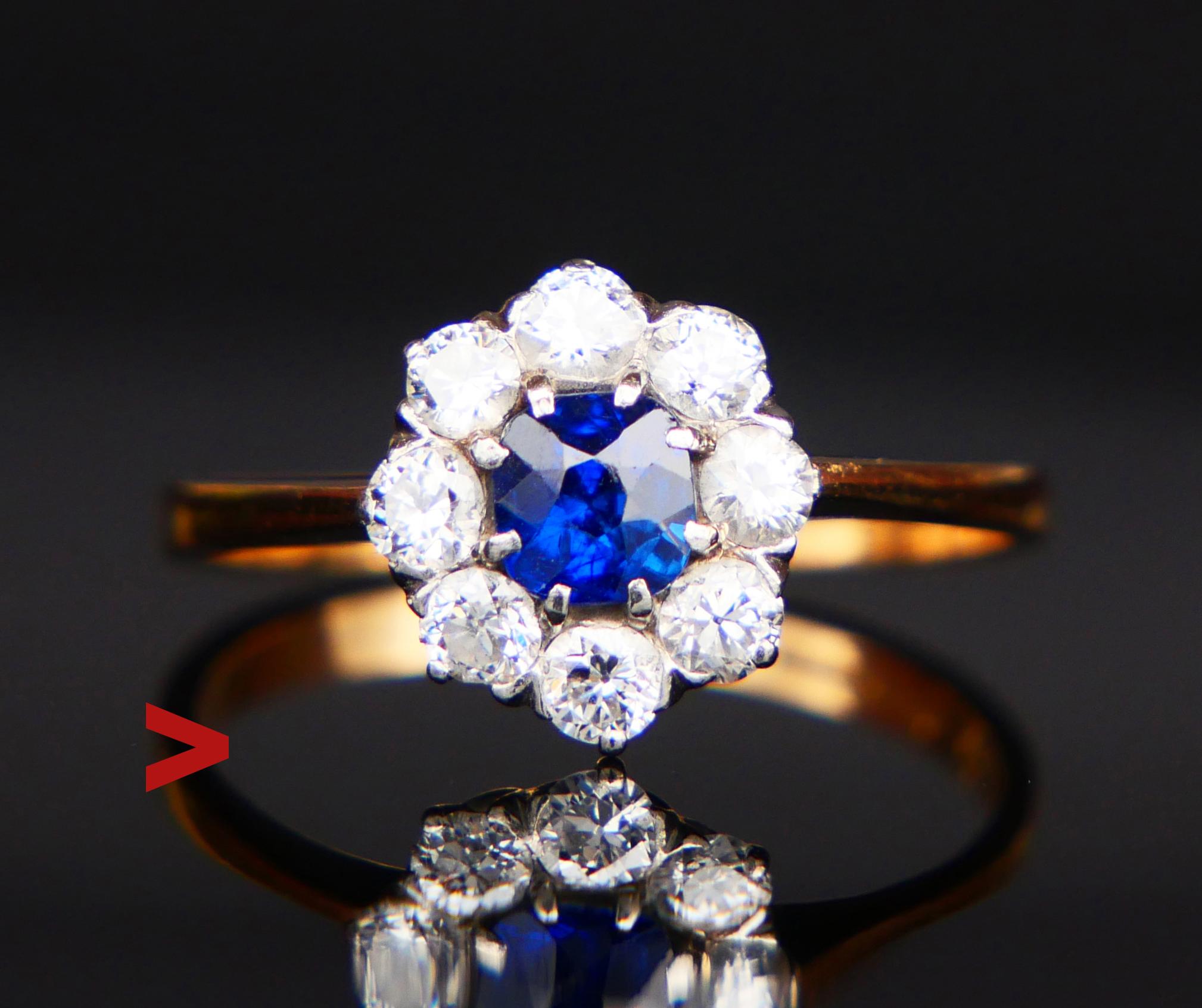 1938 Halo Ring natürlich 0.45 ct Saphir ctw. 0.65ctw Diamanten 18K Gold/ØUS8/2.9g im Angebot 5