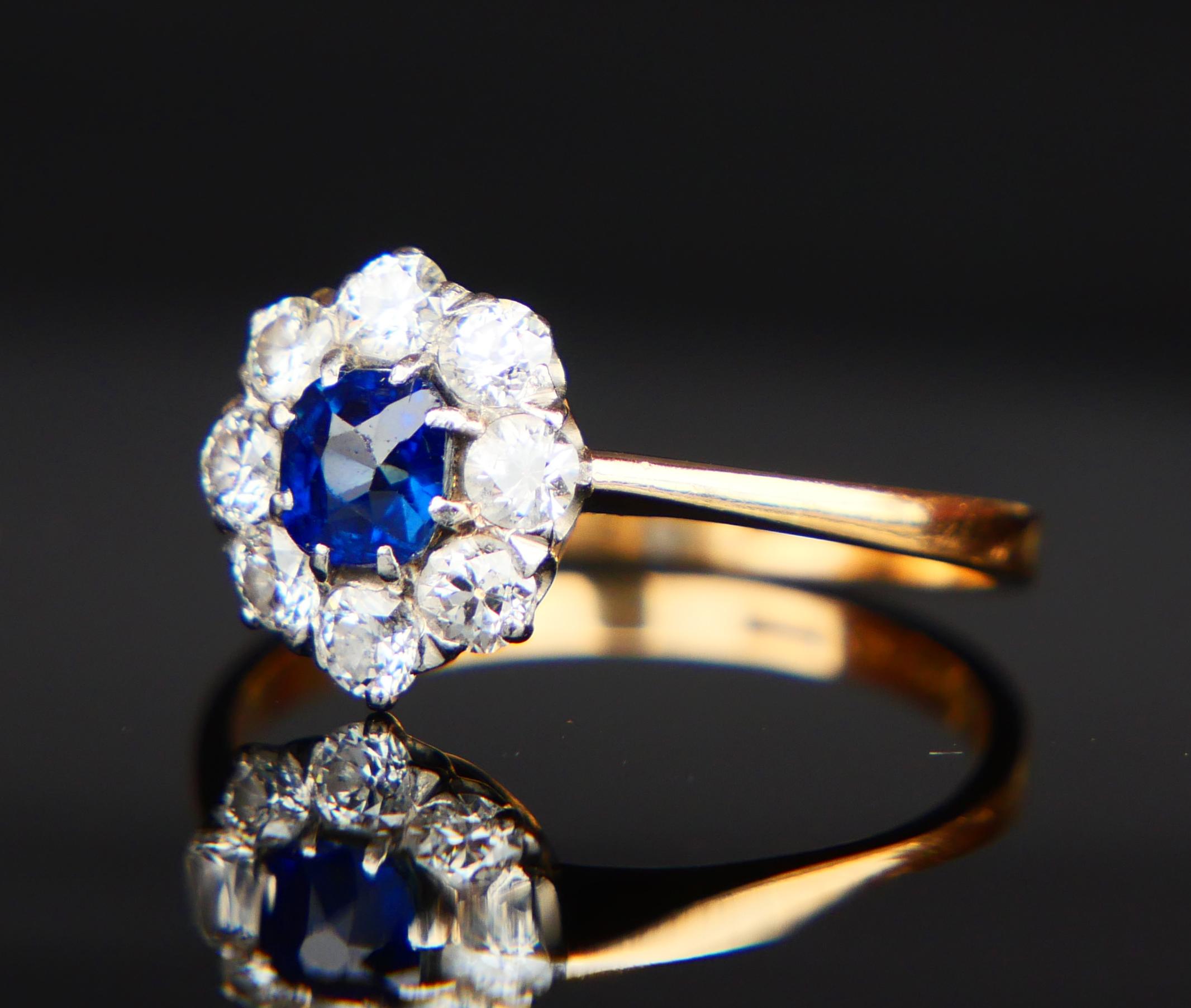 1938 Halo Ring natural 0.45 ct Sapphire ctw. 0.65ctw Diamonds 18K Gold/ØUS8/2.9g For Sale 7