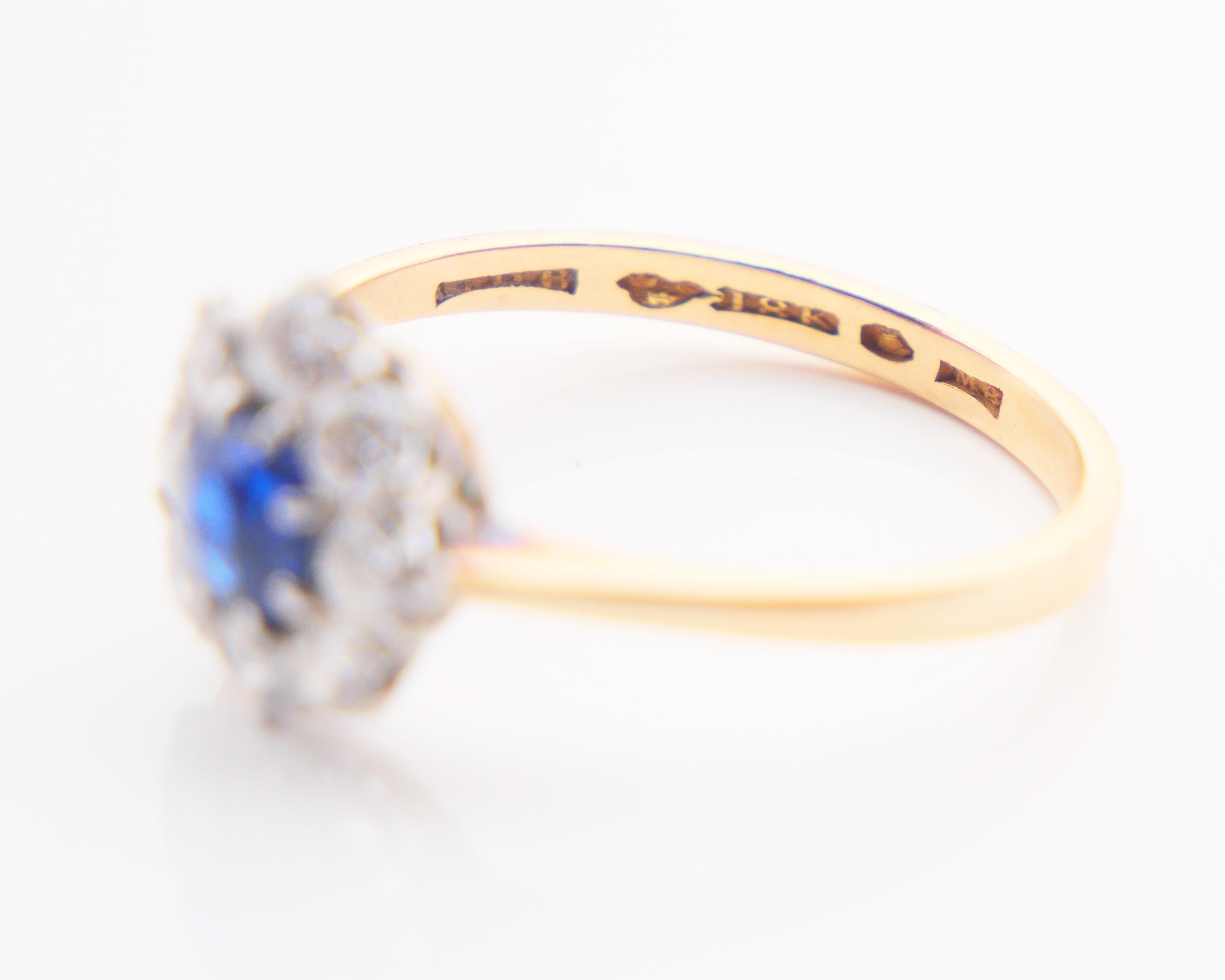 1938 Halo Ring natural 0.45 ct Sapphire ctw. 0.65ctw Diamonds 18K Gold/ØUS8/2.9g For Sale 8