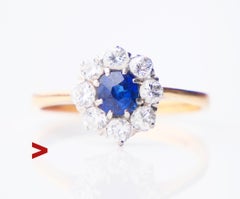 1938 Halo Ring natürlich 0.45 ct Saphir ctw. 0.65ctw Diamanten 18K Gold/ØUS8/2.9g