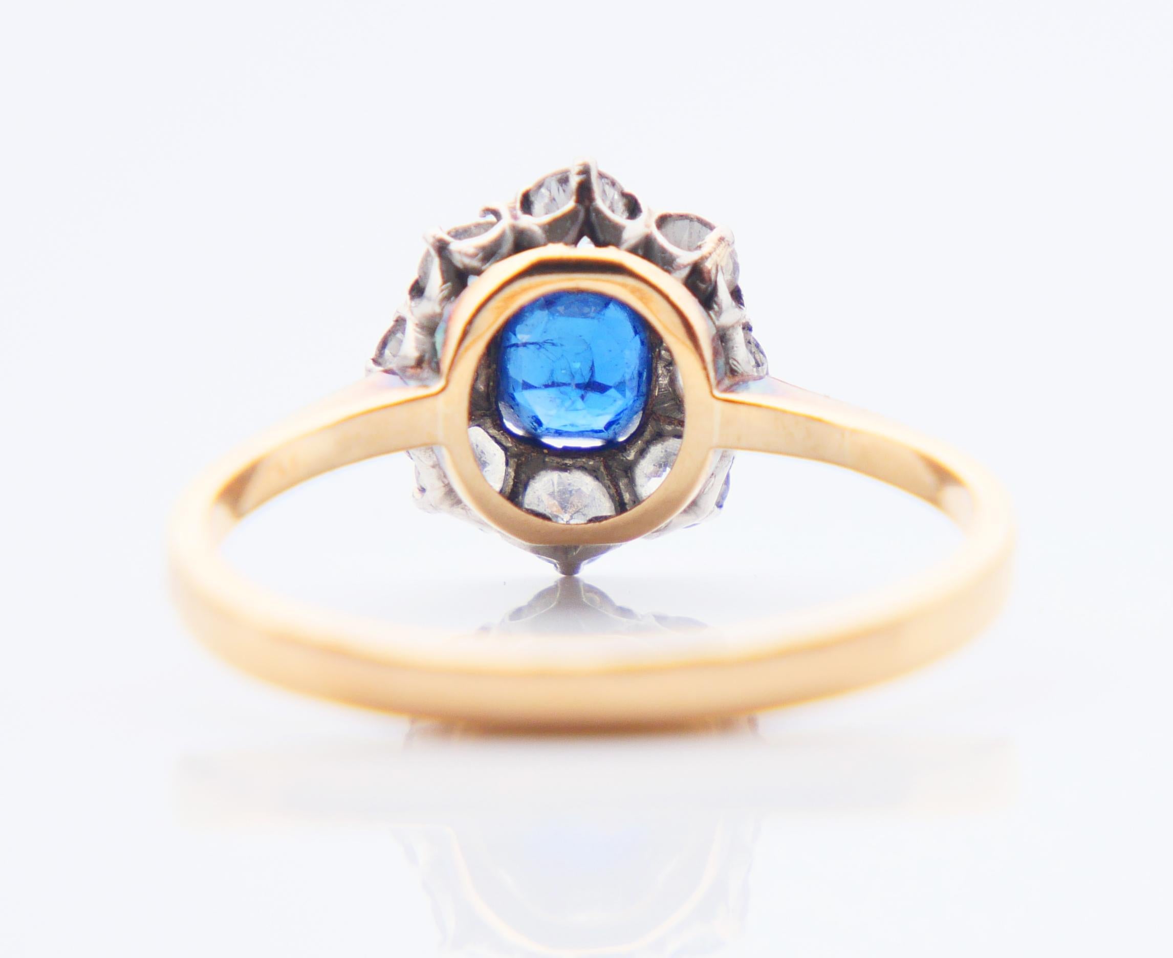 Old European Cut 1938 Halo Ring natural 0.45 ct Sapphire ctw. 0.65ctw Diamonds 18K Gold/ØUS8/2.9g For Sale