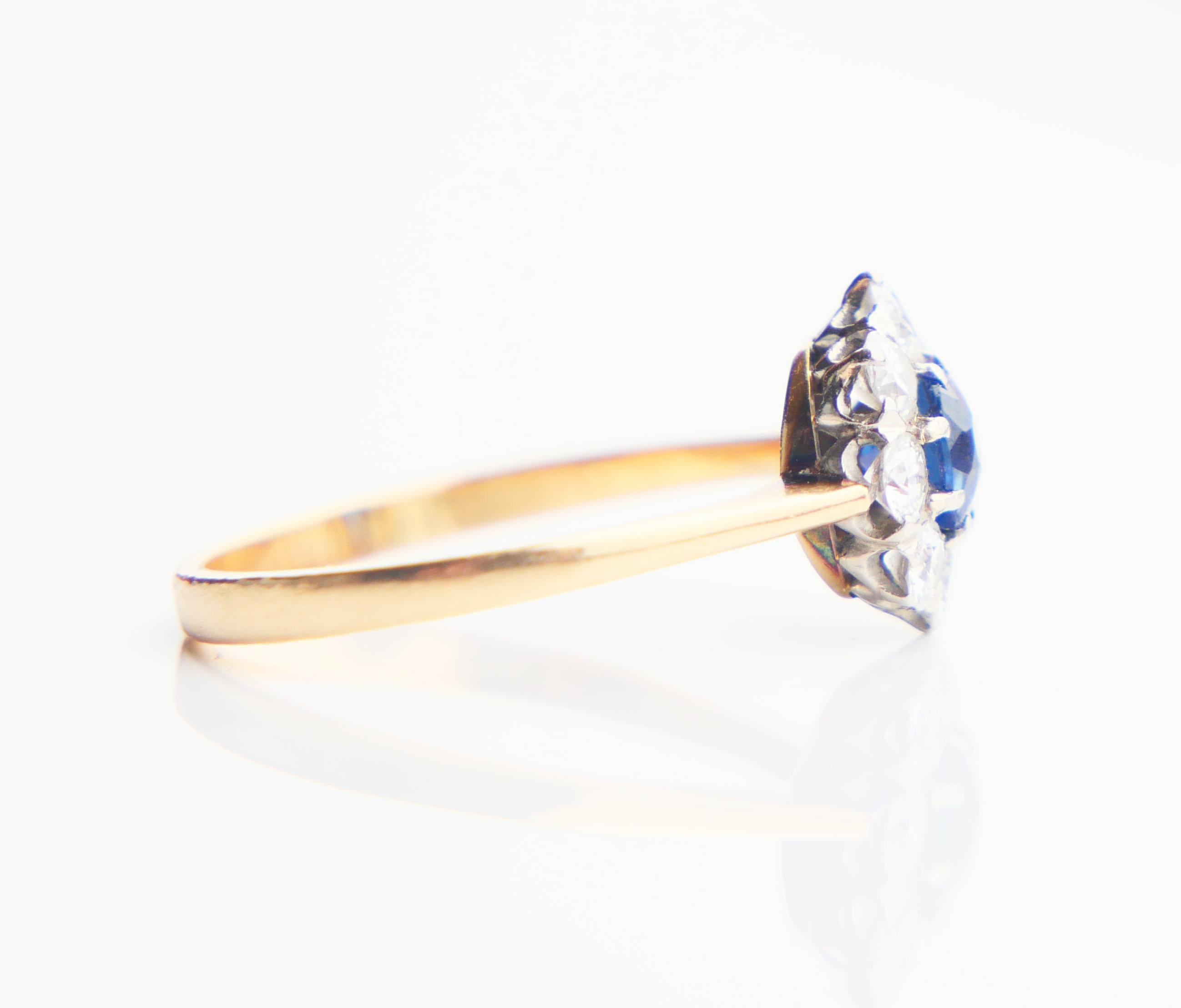 1938 Halo Ring natürlich 0.45 ct Saphir ctw. 0.65ctw Diamanten 18K Gold/ØUS8/2.9g im Angebot 1