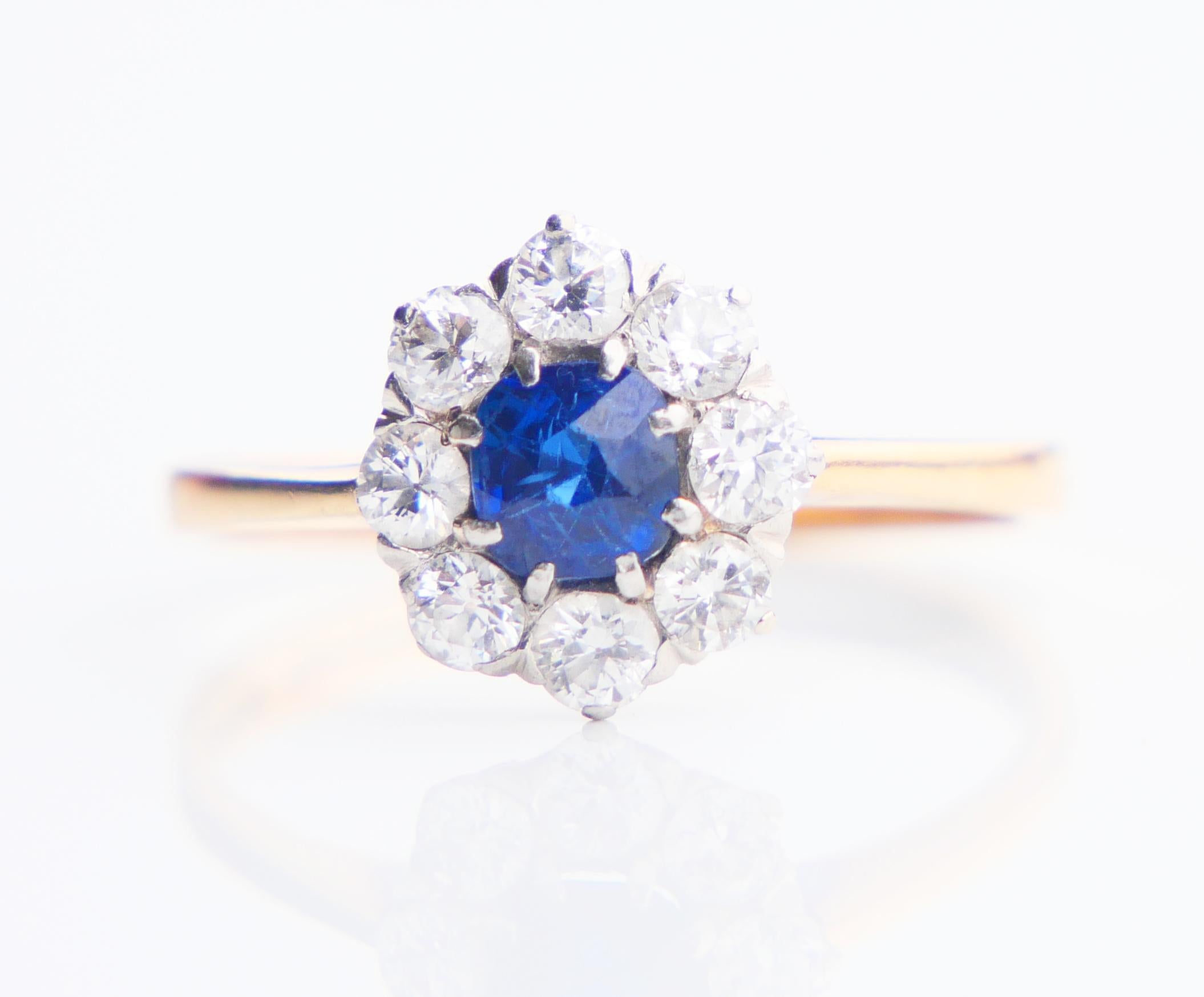 1938 Halo Ring natural 0.45 ct Sapphire ctw. 0.65ctw Diamonds 18K Gold/ØUS8/2.9g For Sale 2