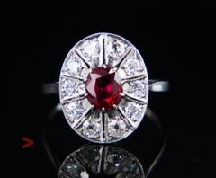 1938 Anello aureola 1ct rubino naturale 1ctw diamanti in platino massiccio ØUS7.25 /4.5gr