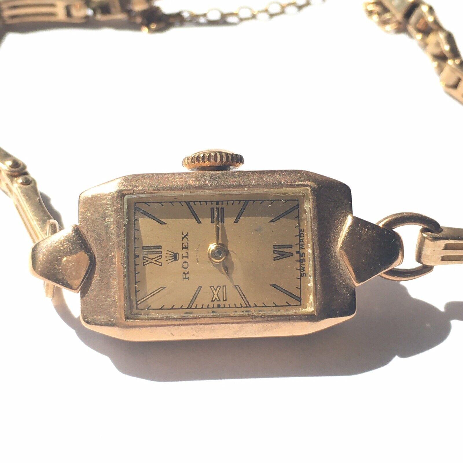 Art déco Montre mécanique Rolex pour femme de 1938 en or jaune 9 carats marquée d'usine, boîtier et fonctionnement en vente