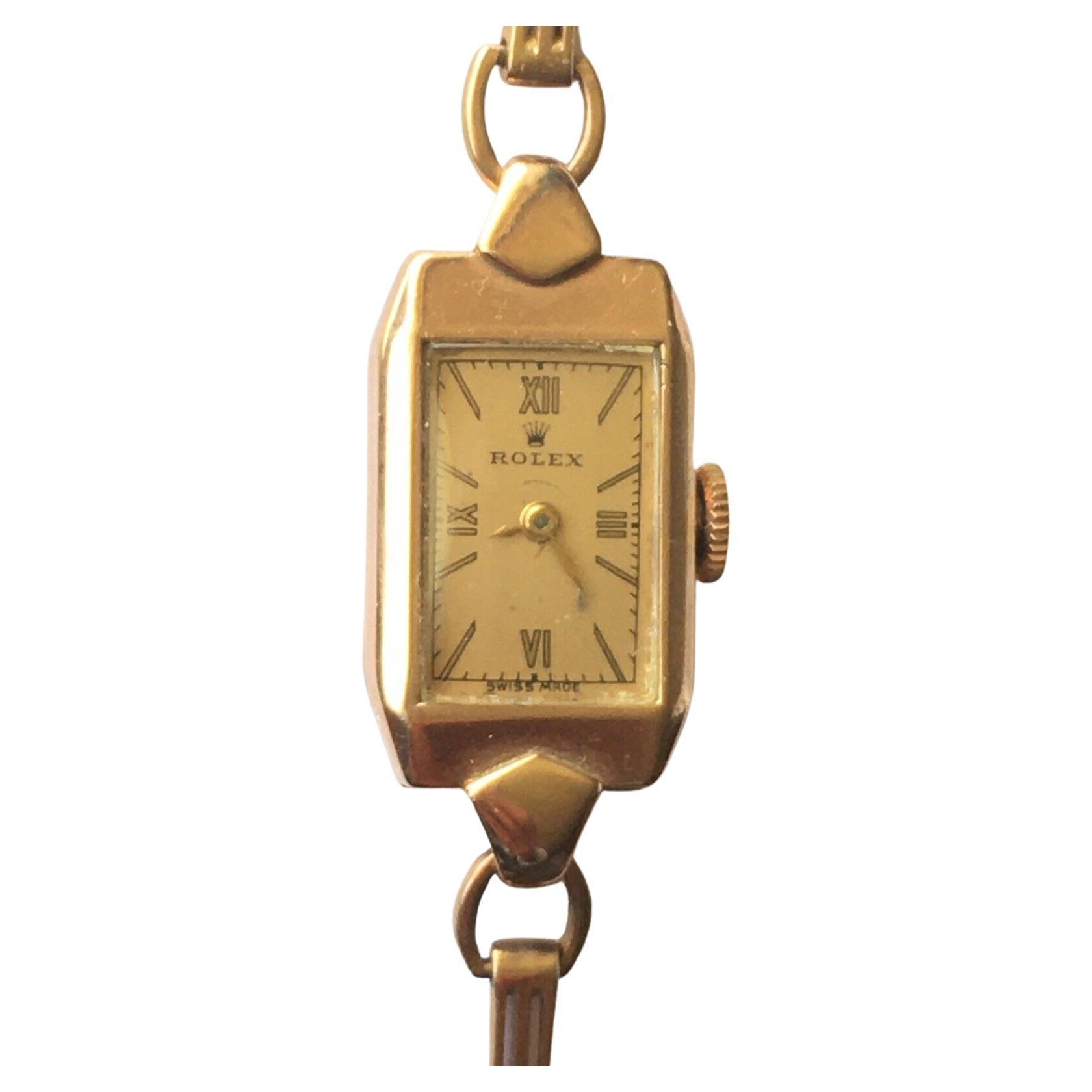 Montre mécanique Rolex pour femme de 1938 en or jaune 9 carats marquée d'usine, boîtier et fonctionnement