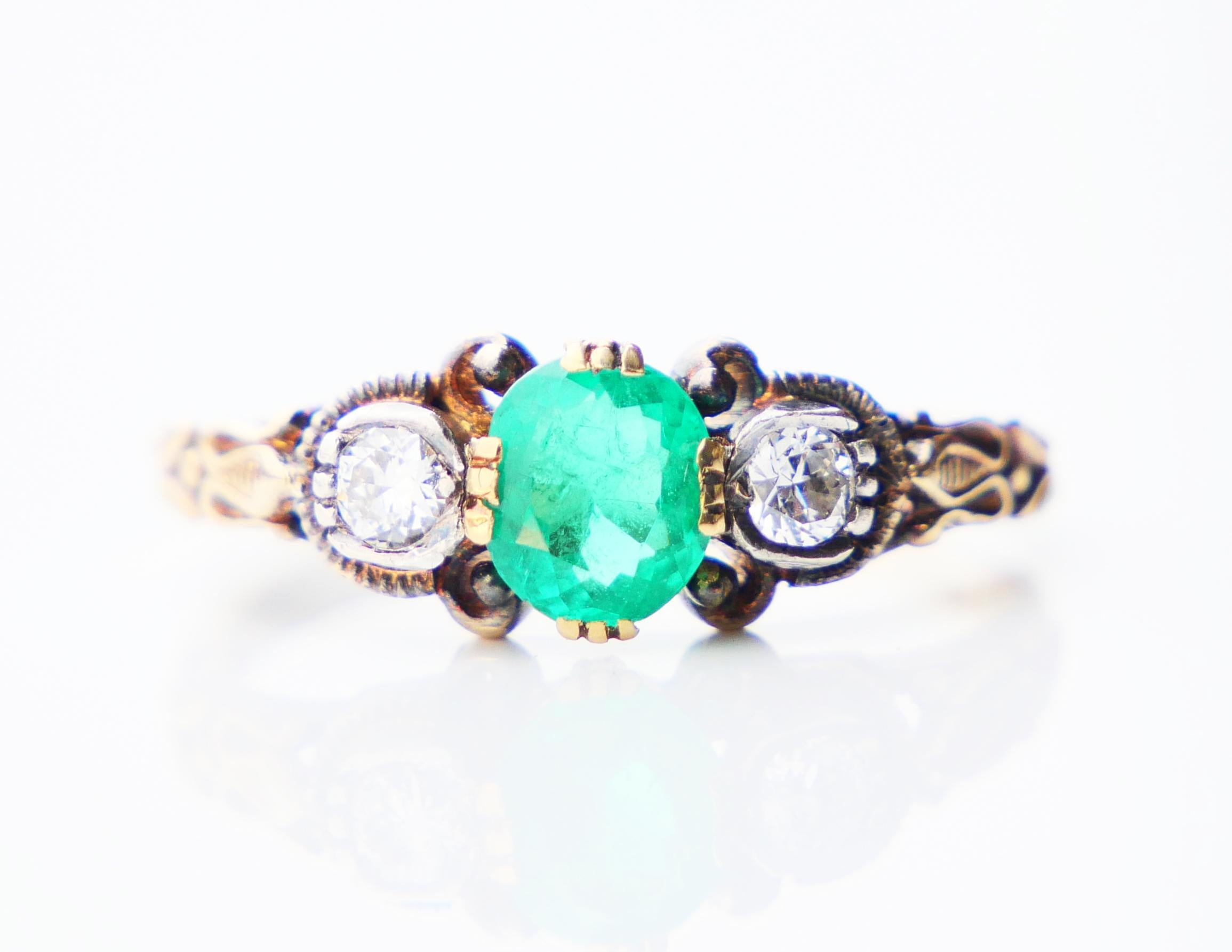 1938 Nordic Ring Emerald Diamond solid 18K Gold Silver Ø 6.5 US / 2.88gr For Sale 6